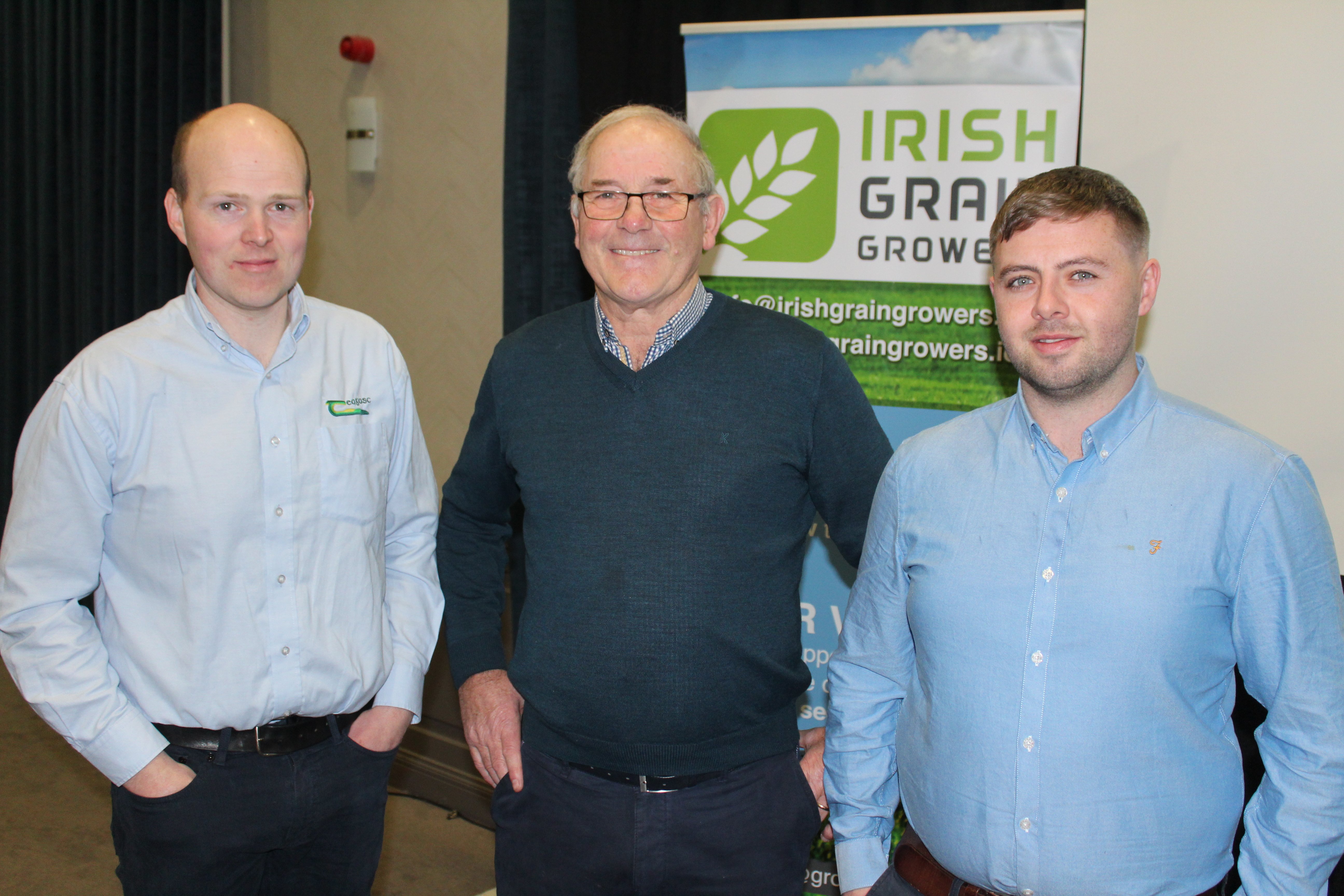 Attending the recent Irish Grain Growers' Group (IGGG) meeting in Ashbourne, Co Meath, (l-r): Conor O'Callaghan, Teagasc; Ollie Whyte, IGGG; and Niall Treanor, Teagasc