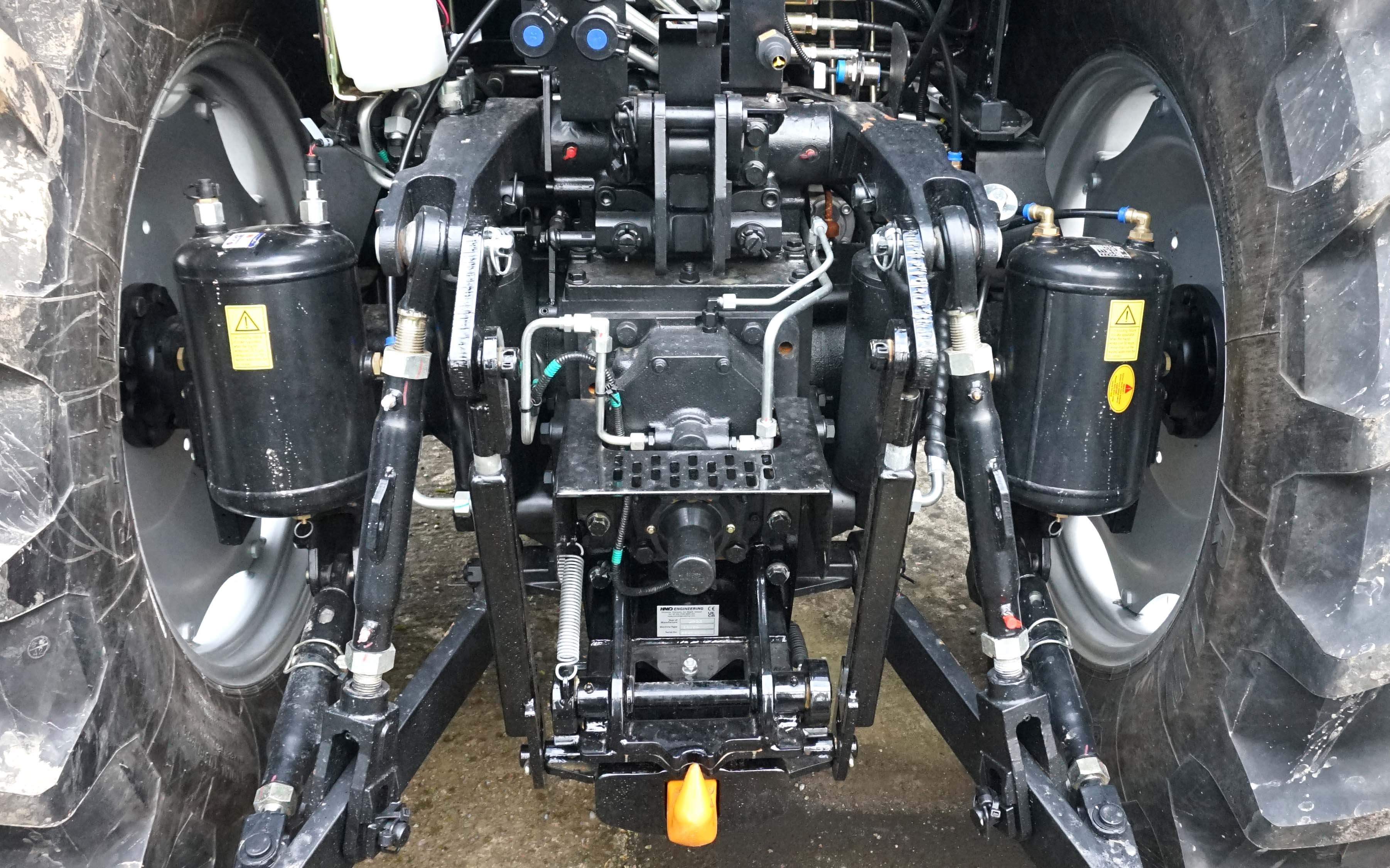 Rear end of the mid series showing Hand Engineering hitch, compressed air tanks and external hydraulic lift rams