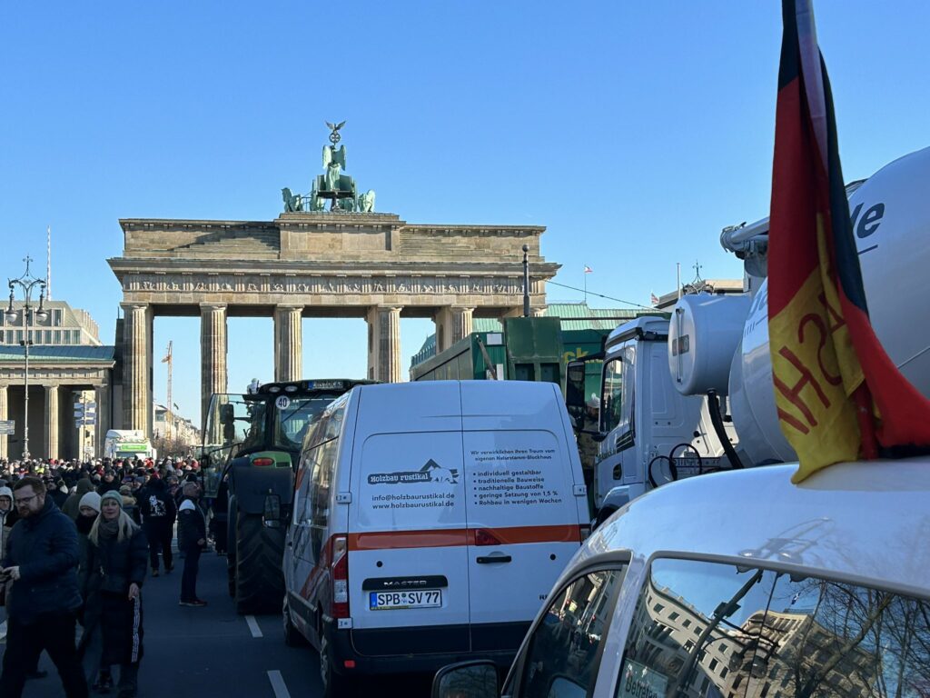 Farmers protest at the Brandenburg Gate in Berlin. Source: Thorsten Alsleben via X