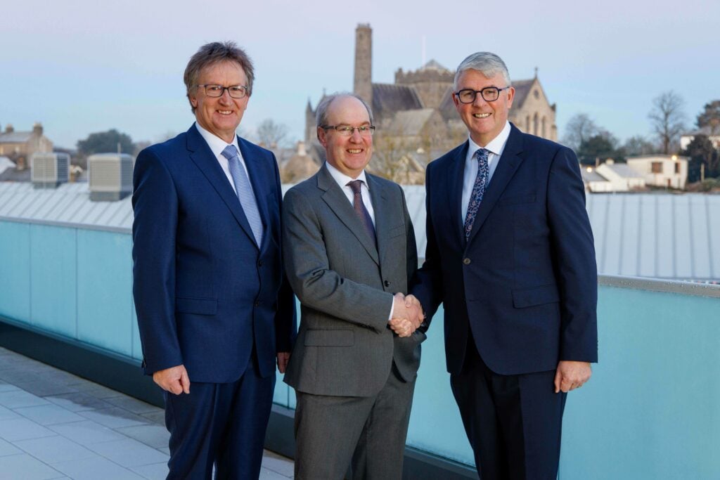 Pictured at the announcement of senior leadership transition at Tirlán were John Murphy, chairperson; Seán Molloy, chief executive officer (CEO) designate and Jim Bergin, outgoing CEO. Image: Dylan Vaughan