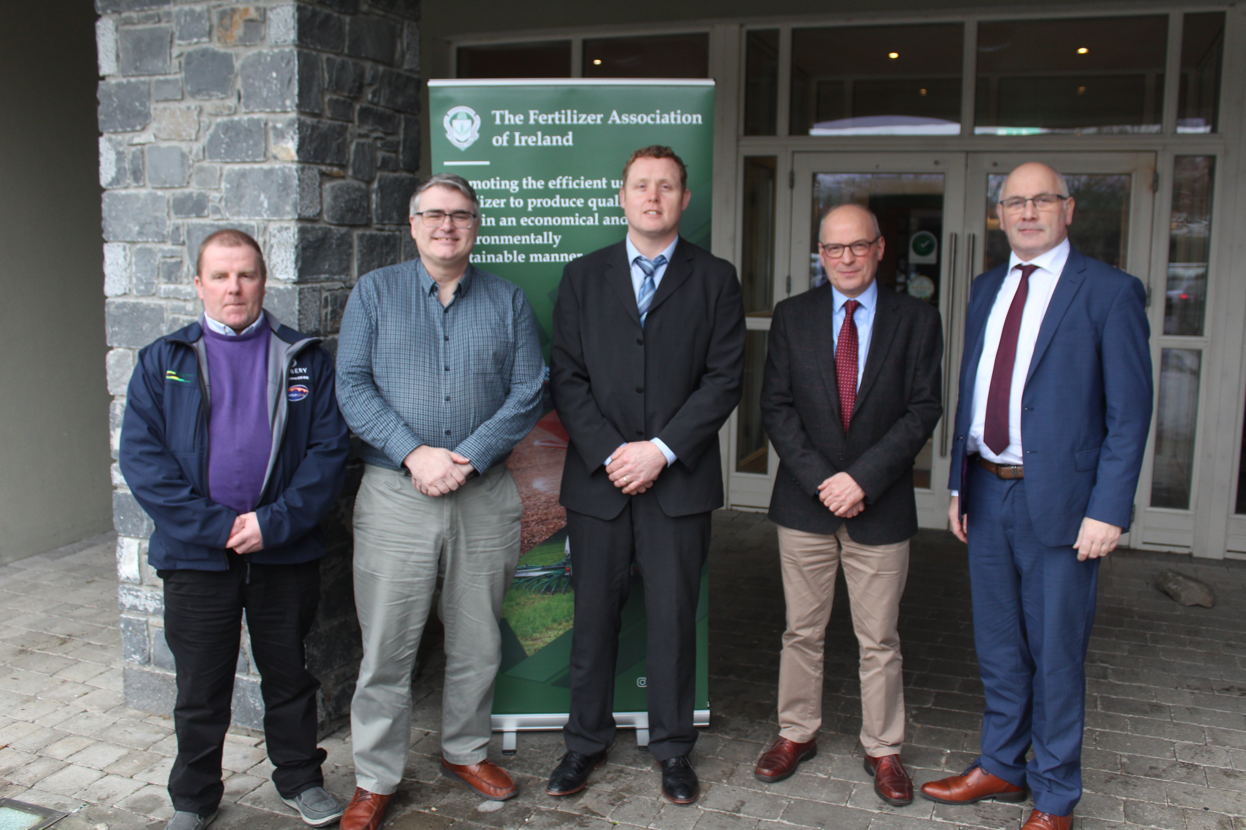 (L-r): Shinagh Dairy Farm's Kevin Ahern; Teagasc's Gary Lanigan; Fertilizer Association of Ireland's David Wall; European Fertiliser Blenders Association's Peter Scott, and IFA's Paul O'Brien