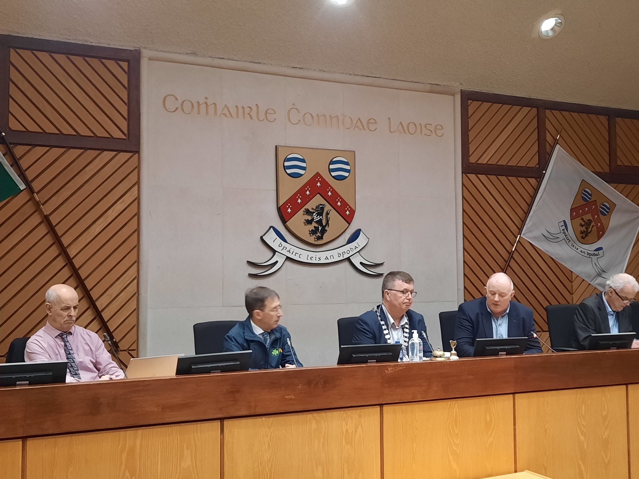 IFA president Francie Gorman (second from right) and Laois IFA chair John Fitzpatrick (second from left) addressing Laois County Council. Image Source: William Dolan IFA