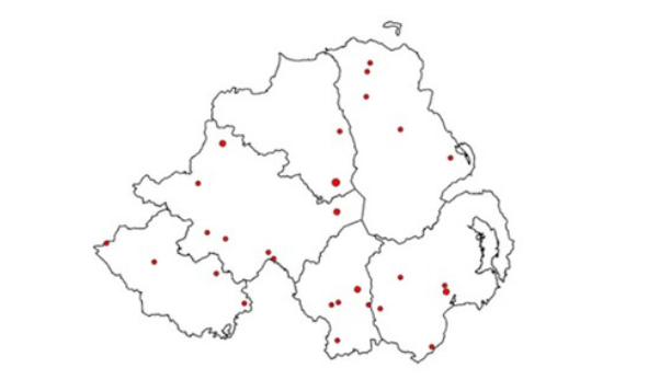 Map showing living BVD positives in NI on February, 6, 2024 Source: AHWNI