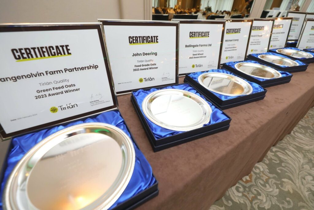 Tirlán Quality Grain Awards category winner trophies. Image source: Tirlán via X