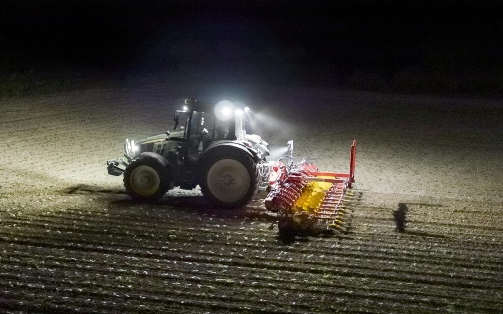 Night-time working becomes feasible with a satellite navigation system controlling the  machines operation