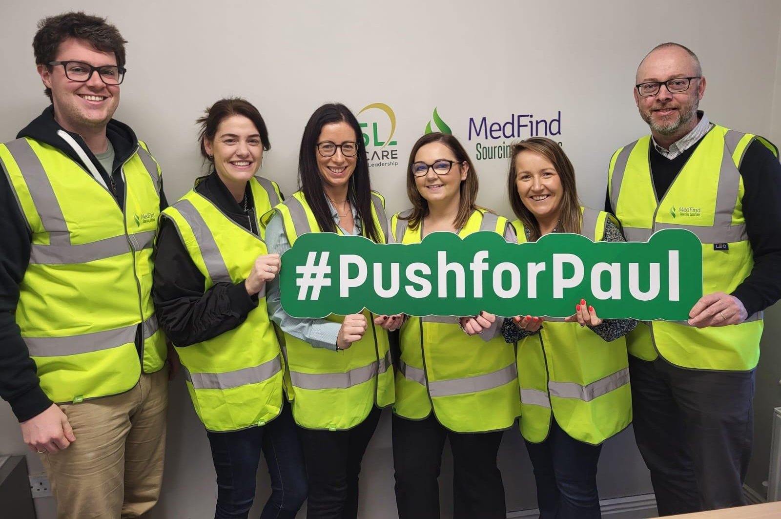 Staff at MedFind Solutions in Co. Offaly who will take part in the 350km ‘Push For Paul’ walk, which begins on April 21