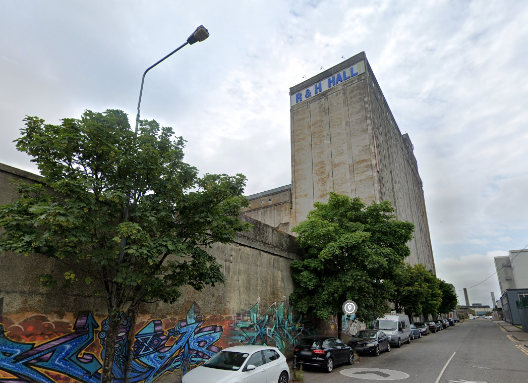 The grain silos prior to demolition. Image Source: Google Maps