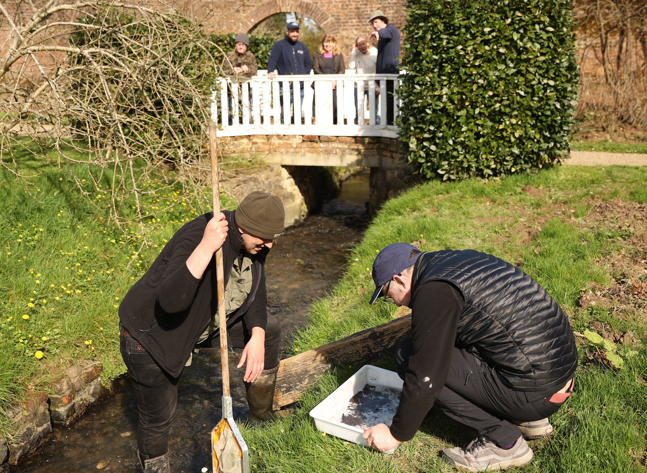 Testing the water quality at the walled garden at Tintern Abbey