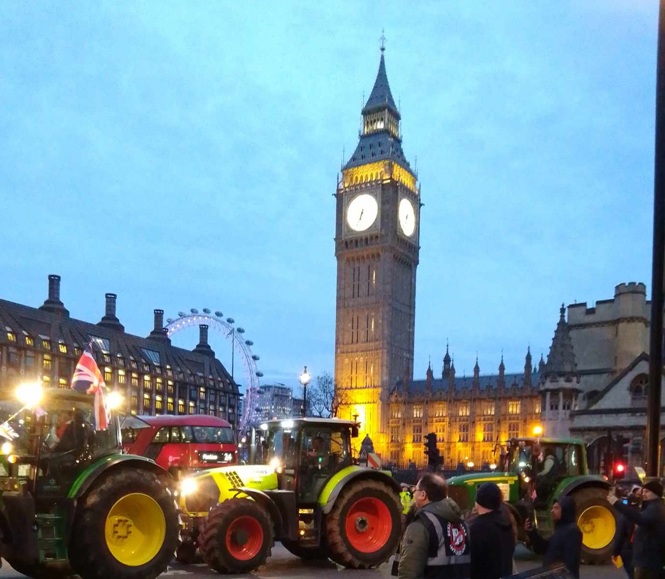 Farmer protest outside Big Ben in London. Image source: FFA