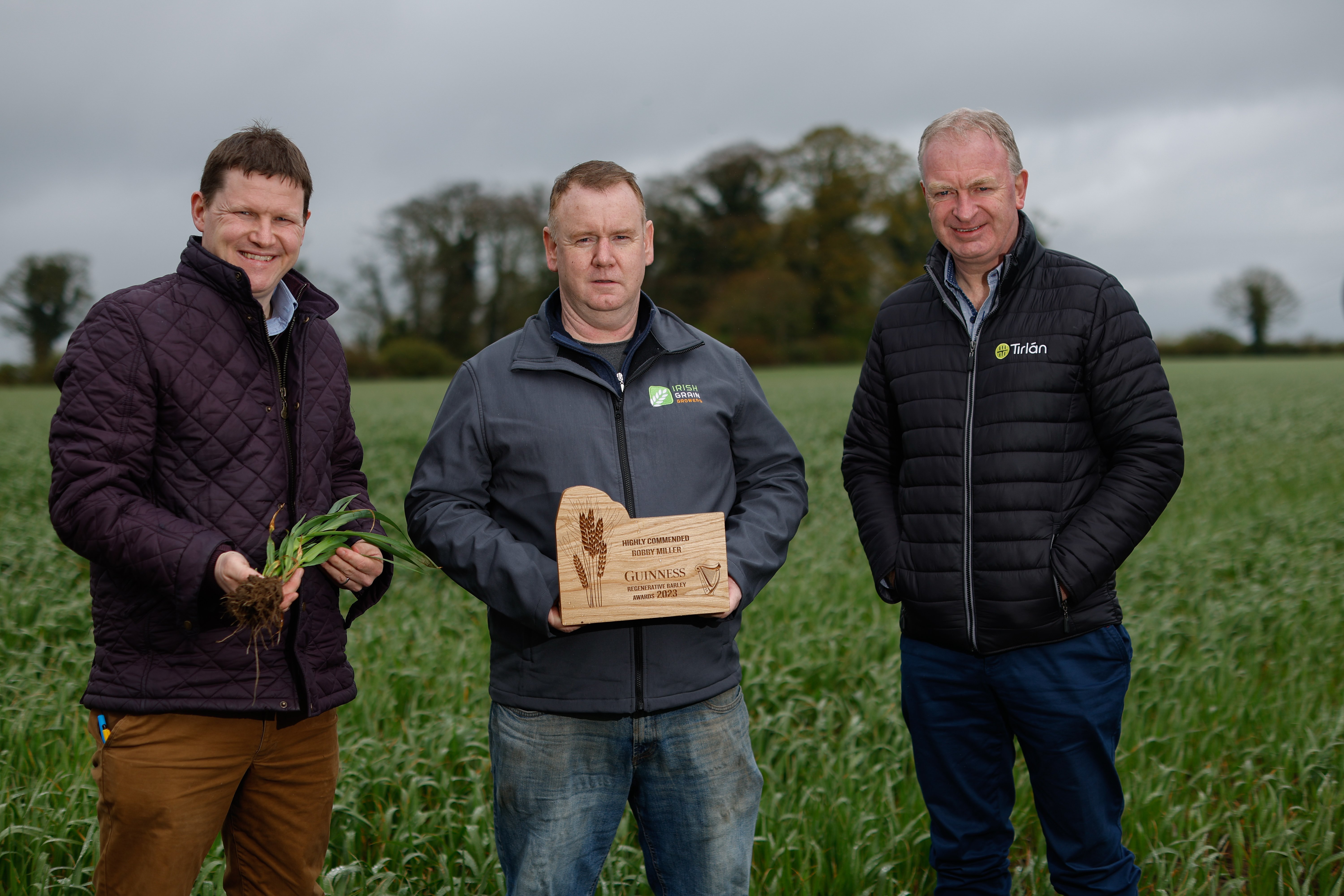 David Hagan, global regenerative agricultural manager at Diageo, Laois farmer Bobby Miller and Donal Moloney from Tirlán