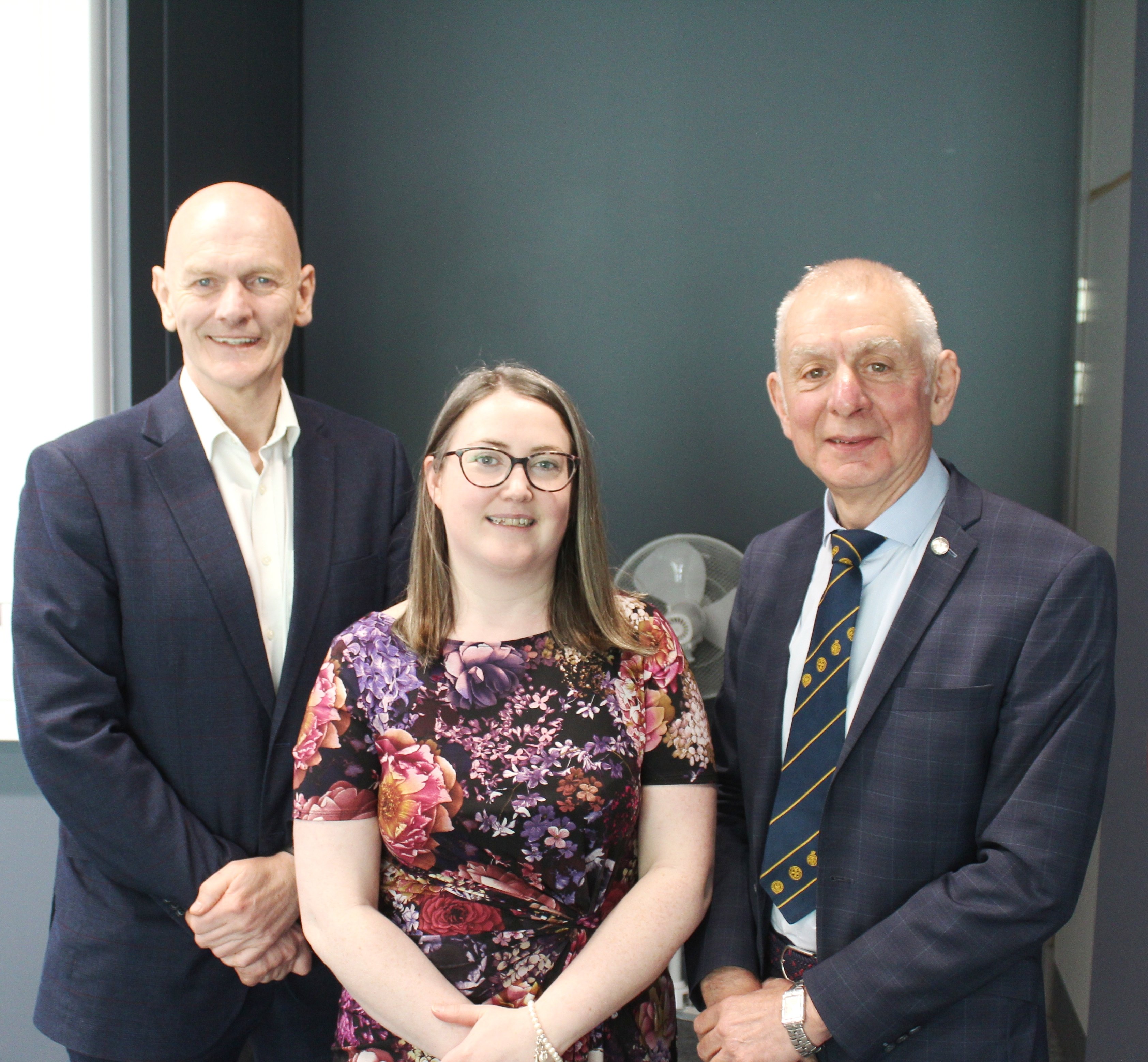 Prof. Chris Elliott, Queen's University Belfast (left) and Food Fortress director, Robin Irvine with Rebecca McConnell, chair of the Guild of Agricultural Journalists of Ireland (northern section)