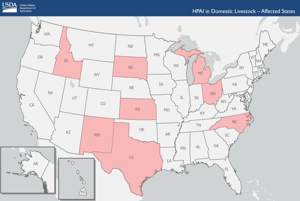 Confirmed cases of bird flu in domestic livestock in US Source: USDA
