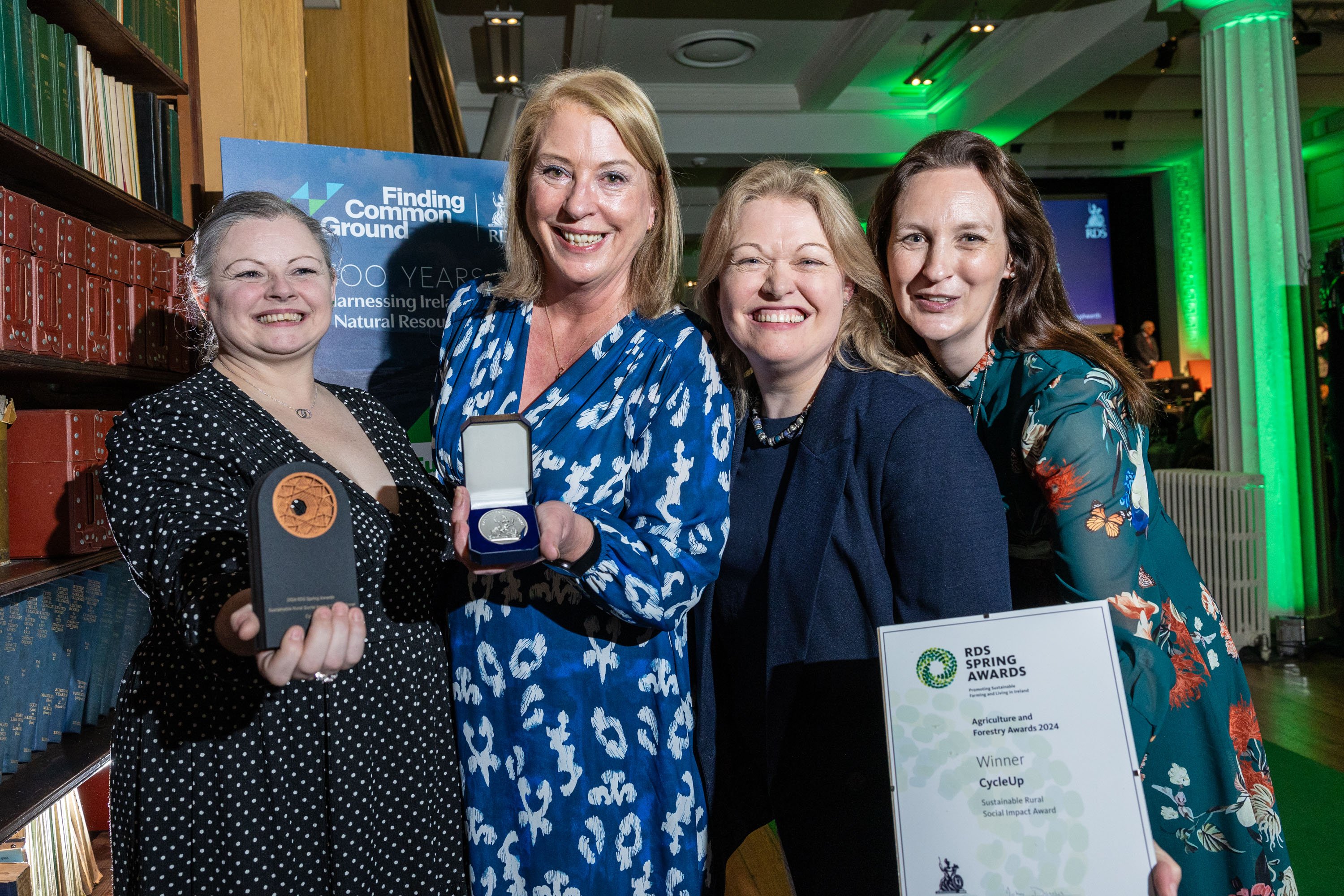 2024 RDS sustainable rural social impact award winner, Cycle Up, Maria Hourigan, Nora Fahy, Martina Hourigan and Jennifer Payne