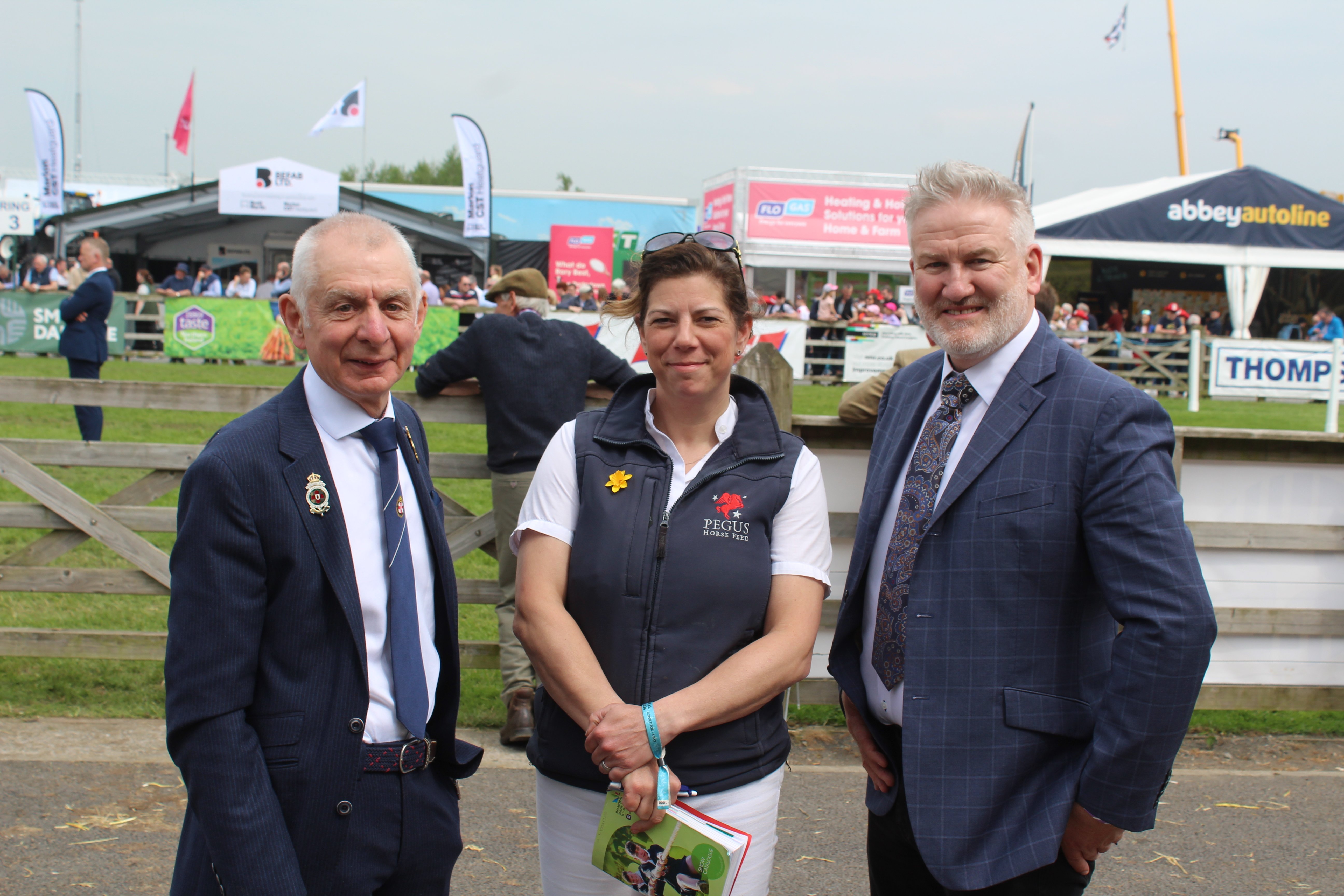 Meeting up at Balmoral Show 2024: Allison Matthews, Thompson Animal Feeds; Robin Irvine (left) AI Services (Northern Ireland); and Larry Burke, AI Services (Northern Ireland)