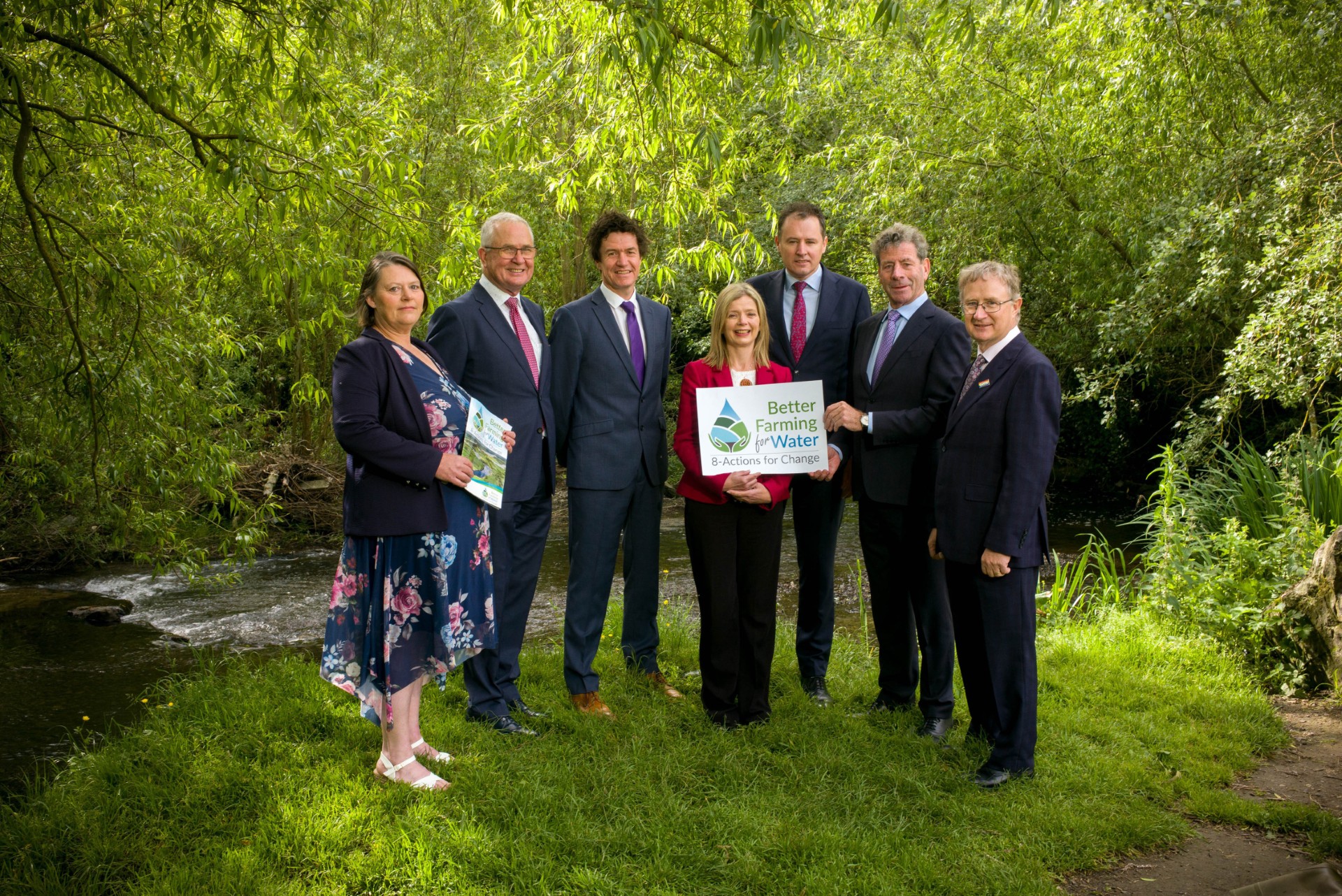 Minister McConalogue and Teagasc director Prof. Frank O'Mara and Teagasc researchers launching the Better Farming for Water campaign