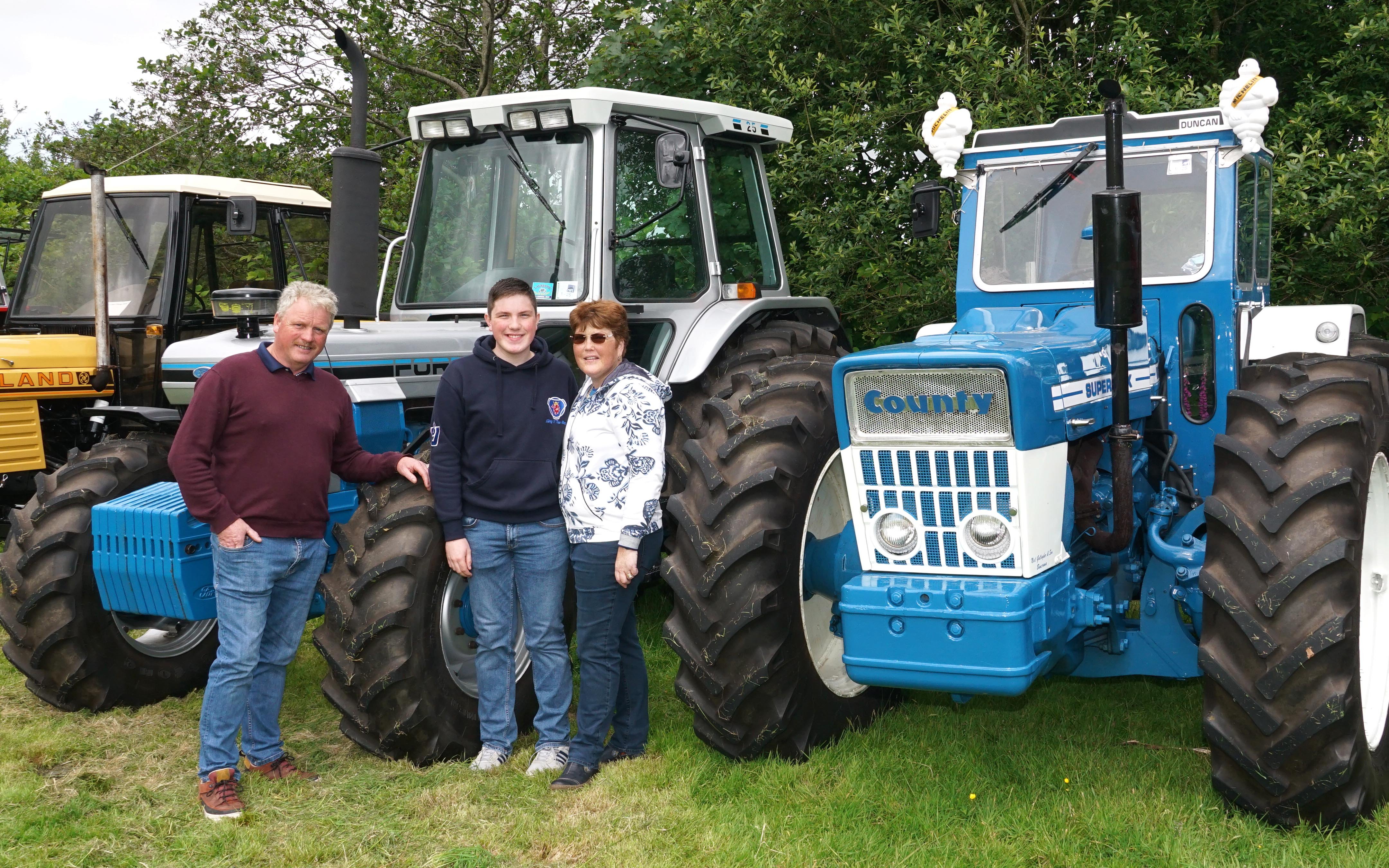 Neal, Niall and Sharon Gallagher with their County 1124 and  Ford 7810 which as won in a competition