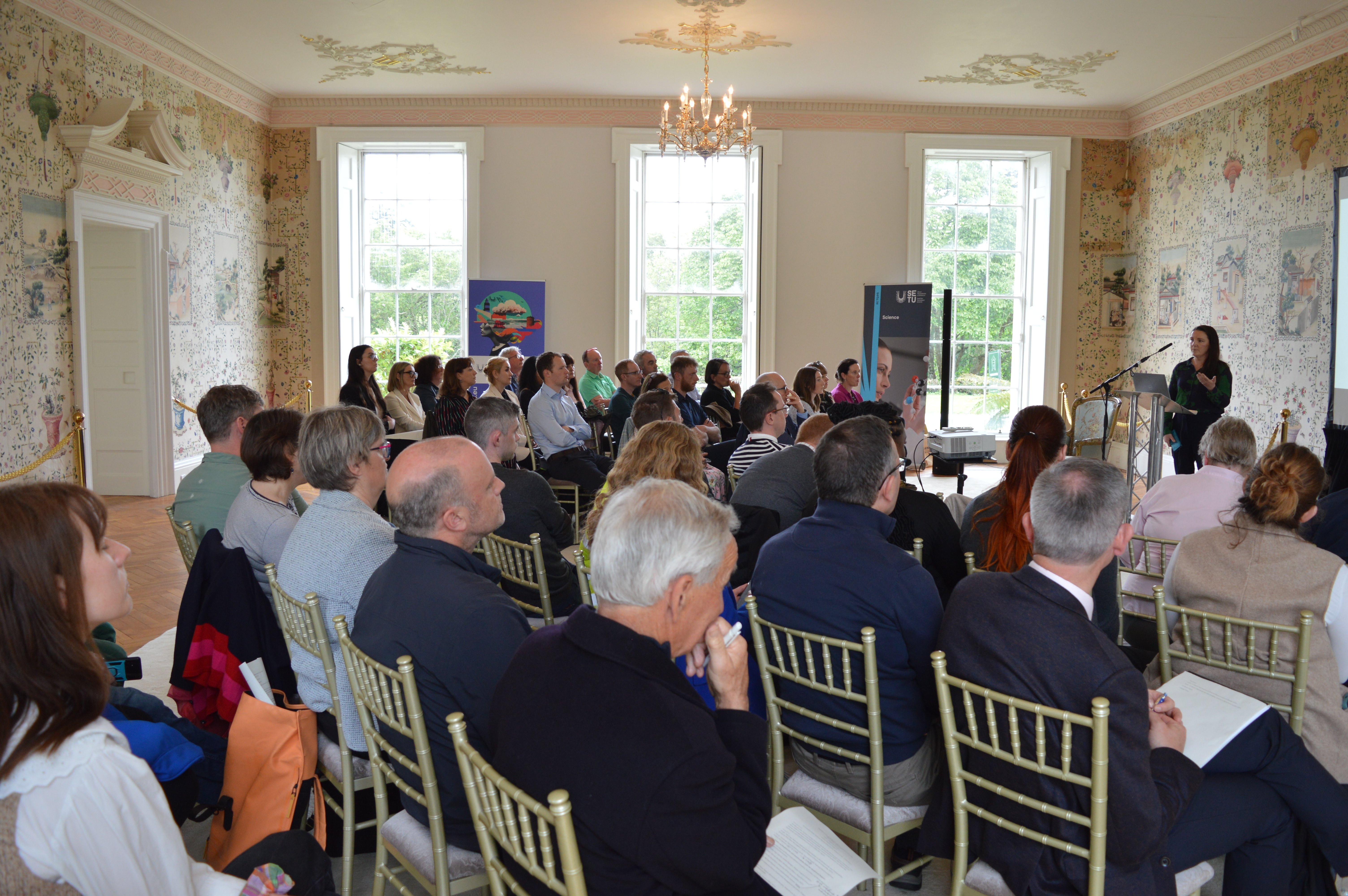 Dr. Denise O’Meara speaking in front of the audience attending the launch at Mount Congrev. Image source: Shane Scannell via SETU