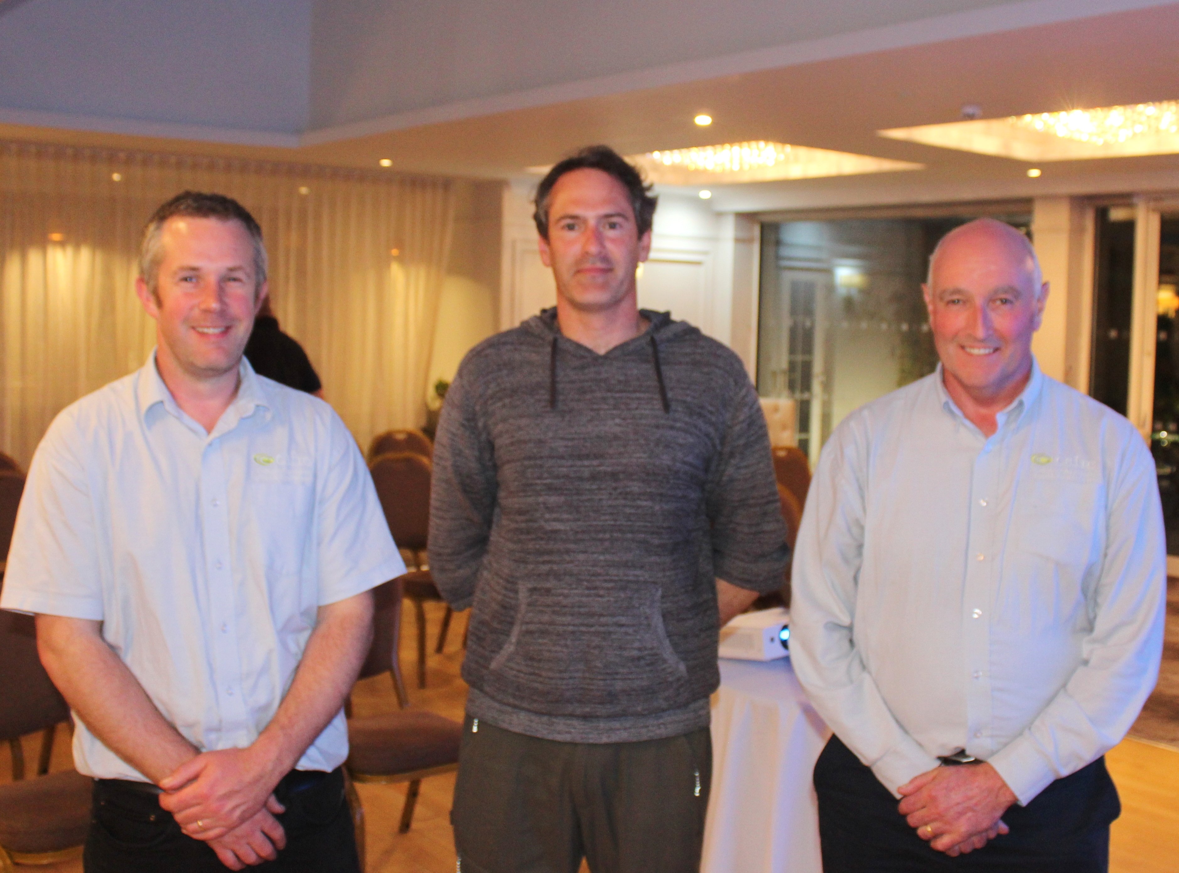The speakers at this week's potato blight workshop, held in Co Down: Steven Kildea, Teagasc (centre) with CAFRE's Leigh McClean (left) and Robin Bolton