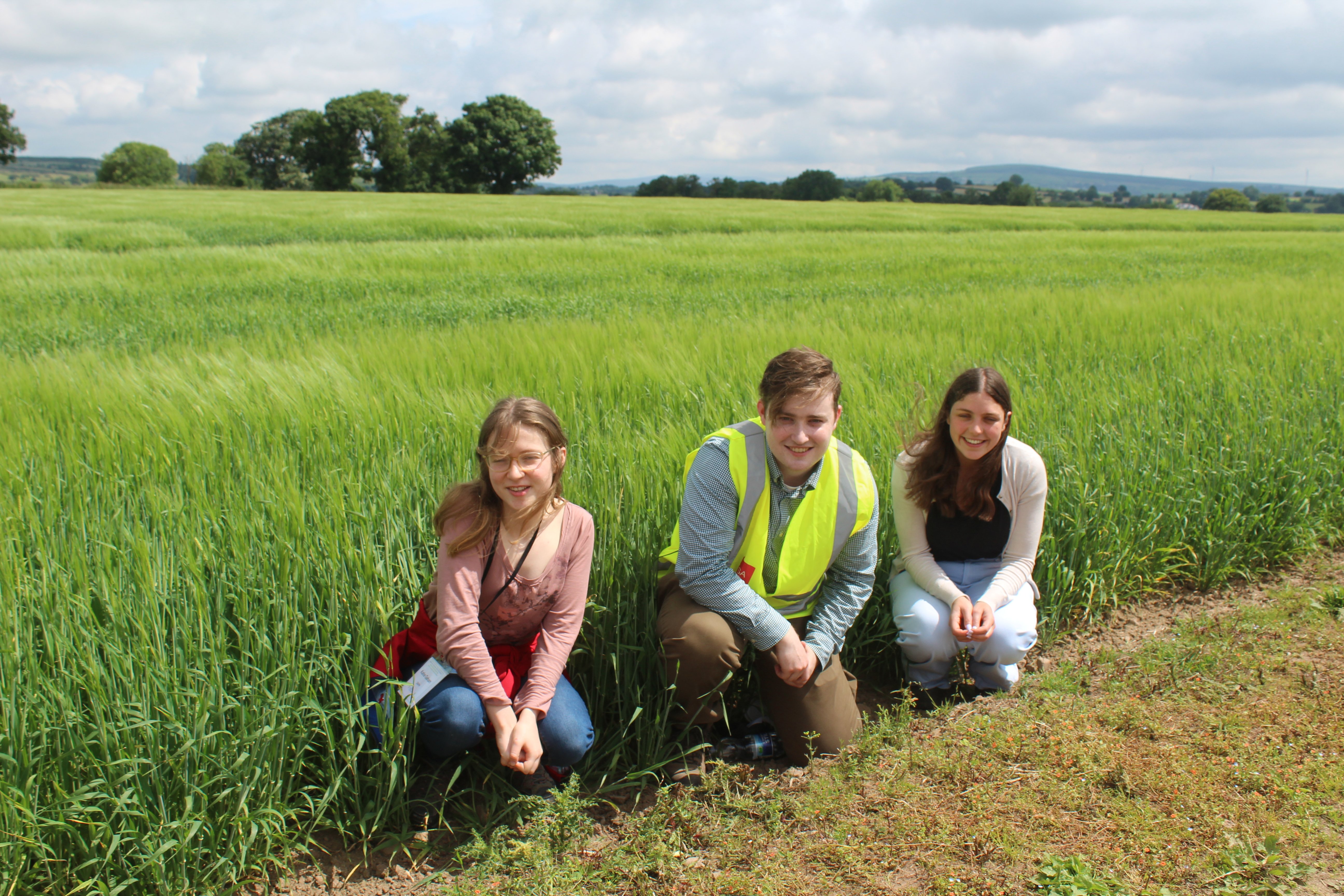 Enjoying their day at Ballyderown Farm, UCD students Katie Gahan (left); Eoin Mackay and Alisha Lawler