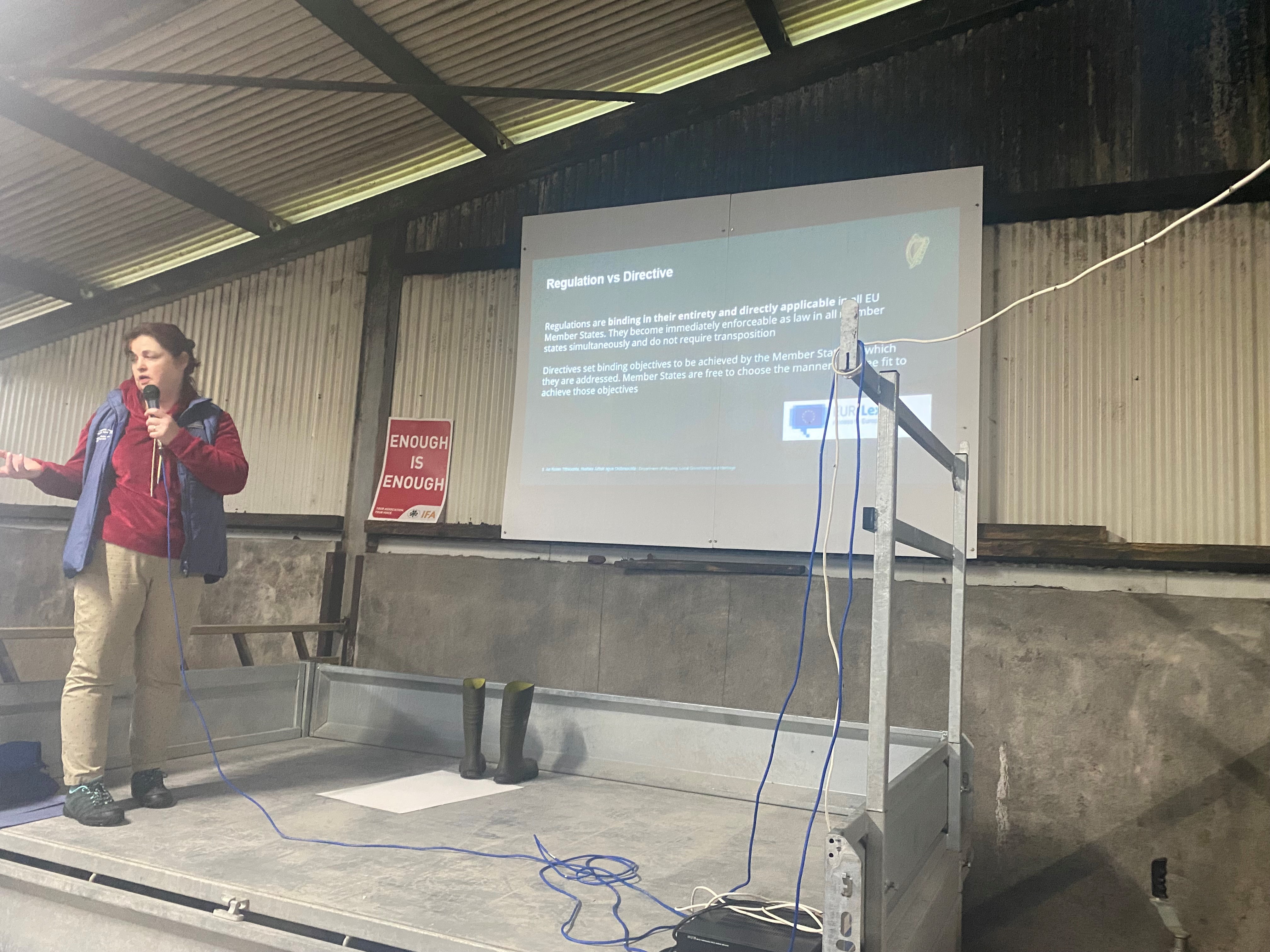 Áinle Ní Bhríain, NPWS, at the IFA farm talk on the Nature Restoration Law in Co. Galway