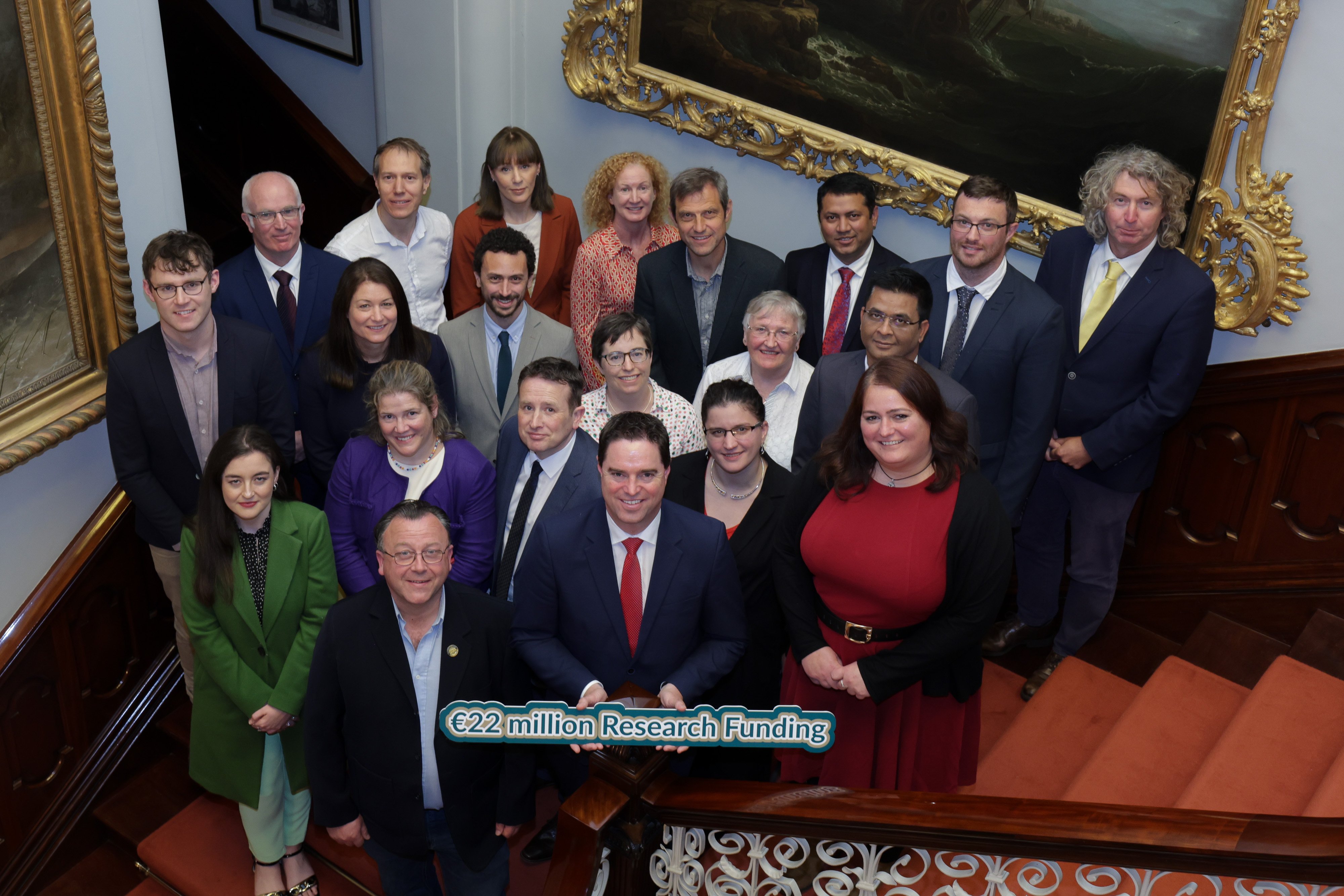 Minister Heydon with the successful research applicants at the announcement of €22.3 million funding for 21 new research projects at Farmleigh House, Phoenix Park&nbsp;