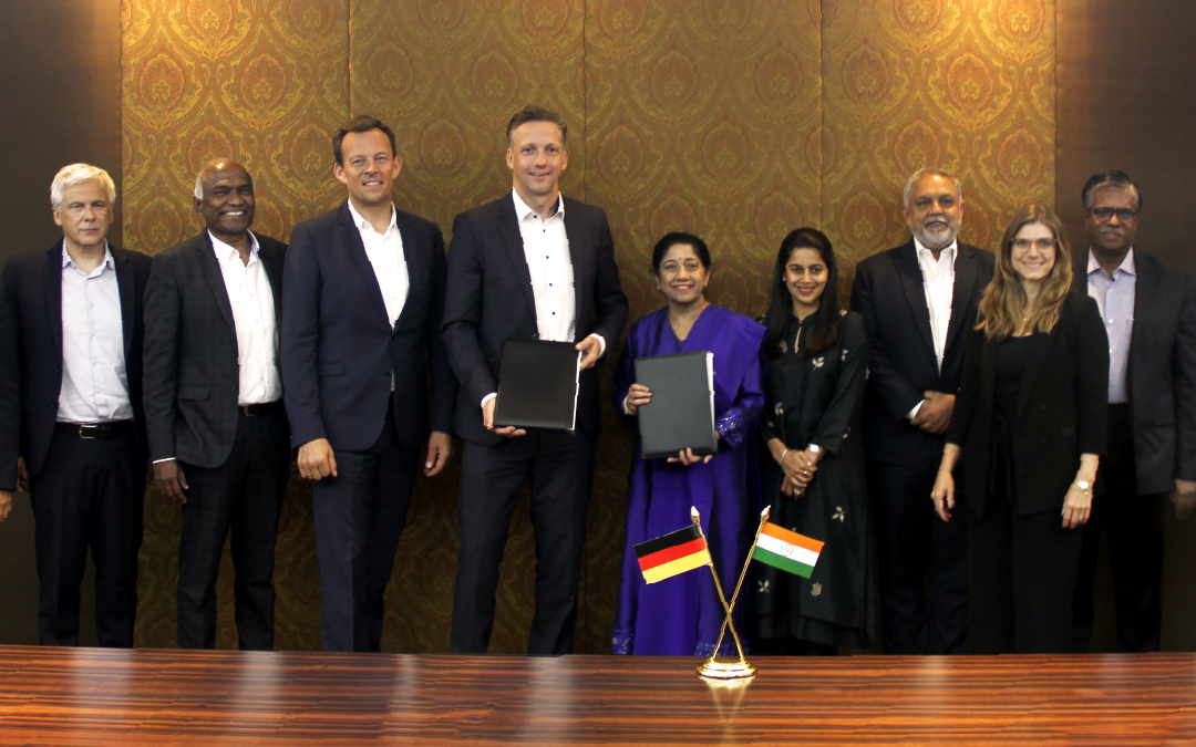 Ms. Mallika Srinivasan, chair and M.D. of TAFE (centre) and Dr. Sebastian C. Schulte to her right