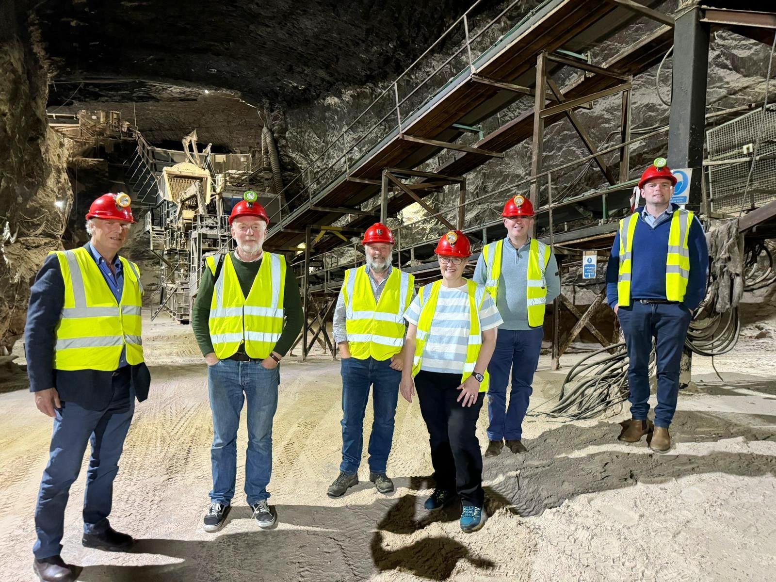 NIIAS members underground in front of the main salt crushing plant at Carrickfergus