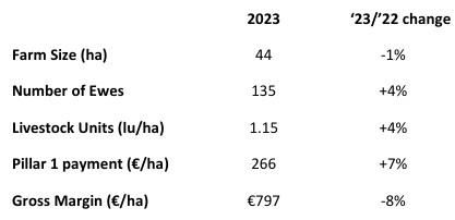 Sheep farm indicators 2023 Source: Teagasc