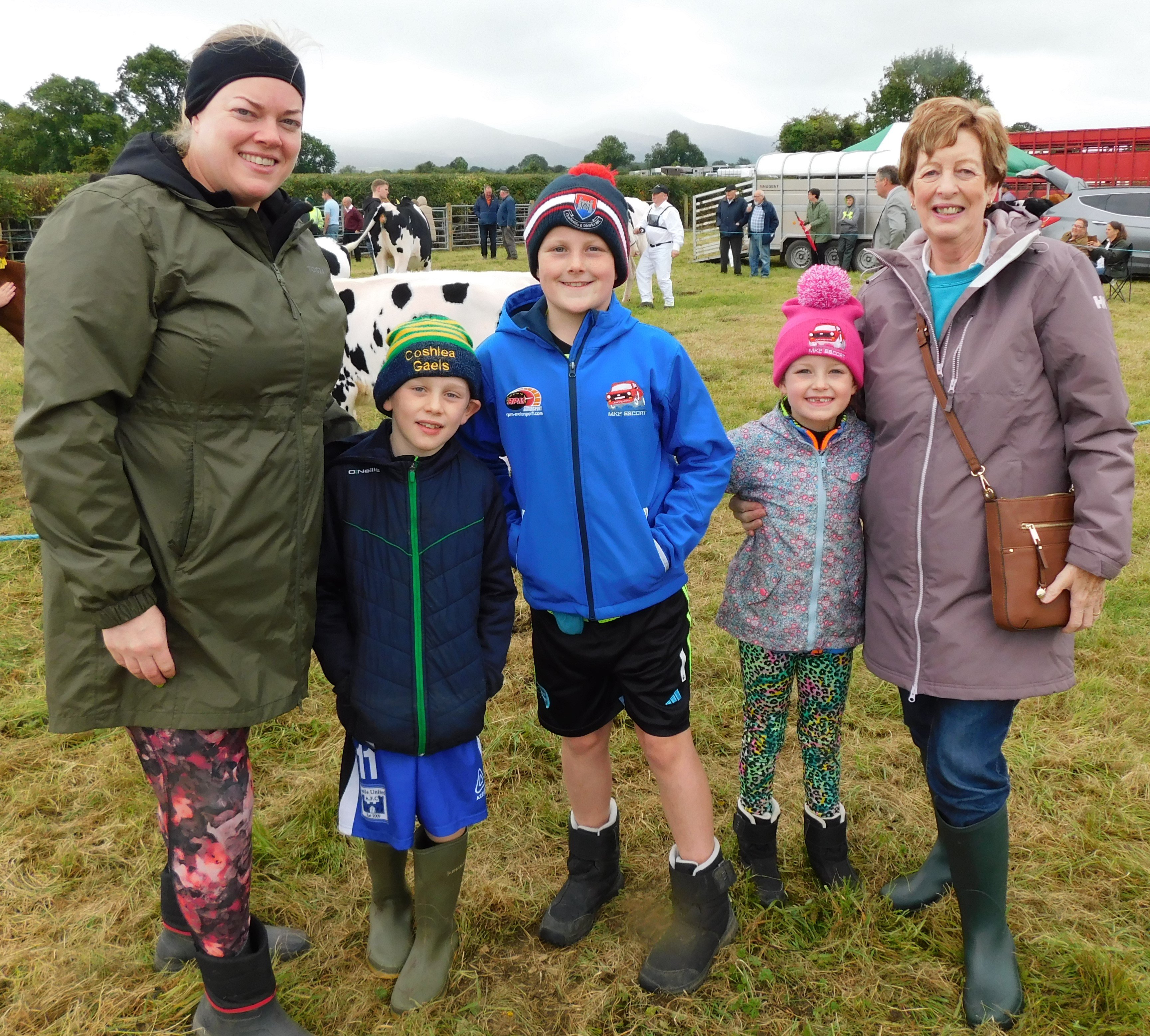 Fiona, Dara and Fiadh Crookes and Aaron Sweeney from Effin and Geraldine O'Sullivan from Glenroe, attending Bansha's 66th Annual Show. Image source: Martin Quinn