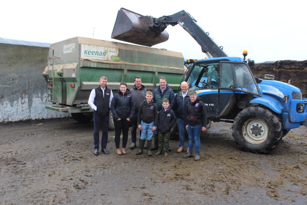 Adam Smyth, KEENAN/Alltech; Aislinn Campbell, regional sales manager NI; Gareth Porter; his sons Luca and Alex; Andrew Porter; his son Kyle; Andrew and Gareth's father, David Porter
