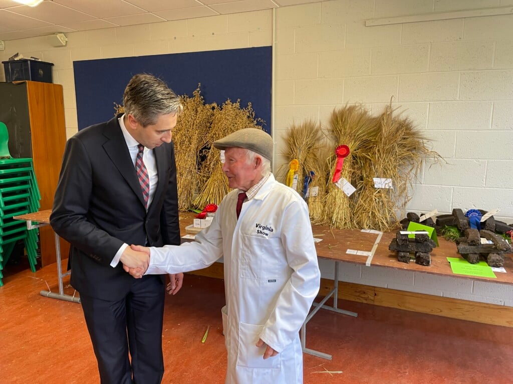 Taoiseach Harris meets James Brady, the oldest member of the Virginia Show committee