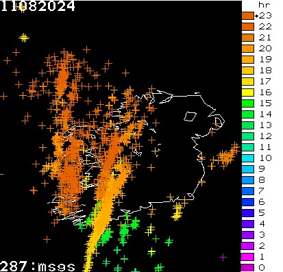 Archived reports of lightning strikes over Ireland on August 11  Source: Met Éireann
