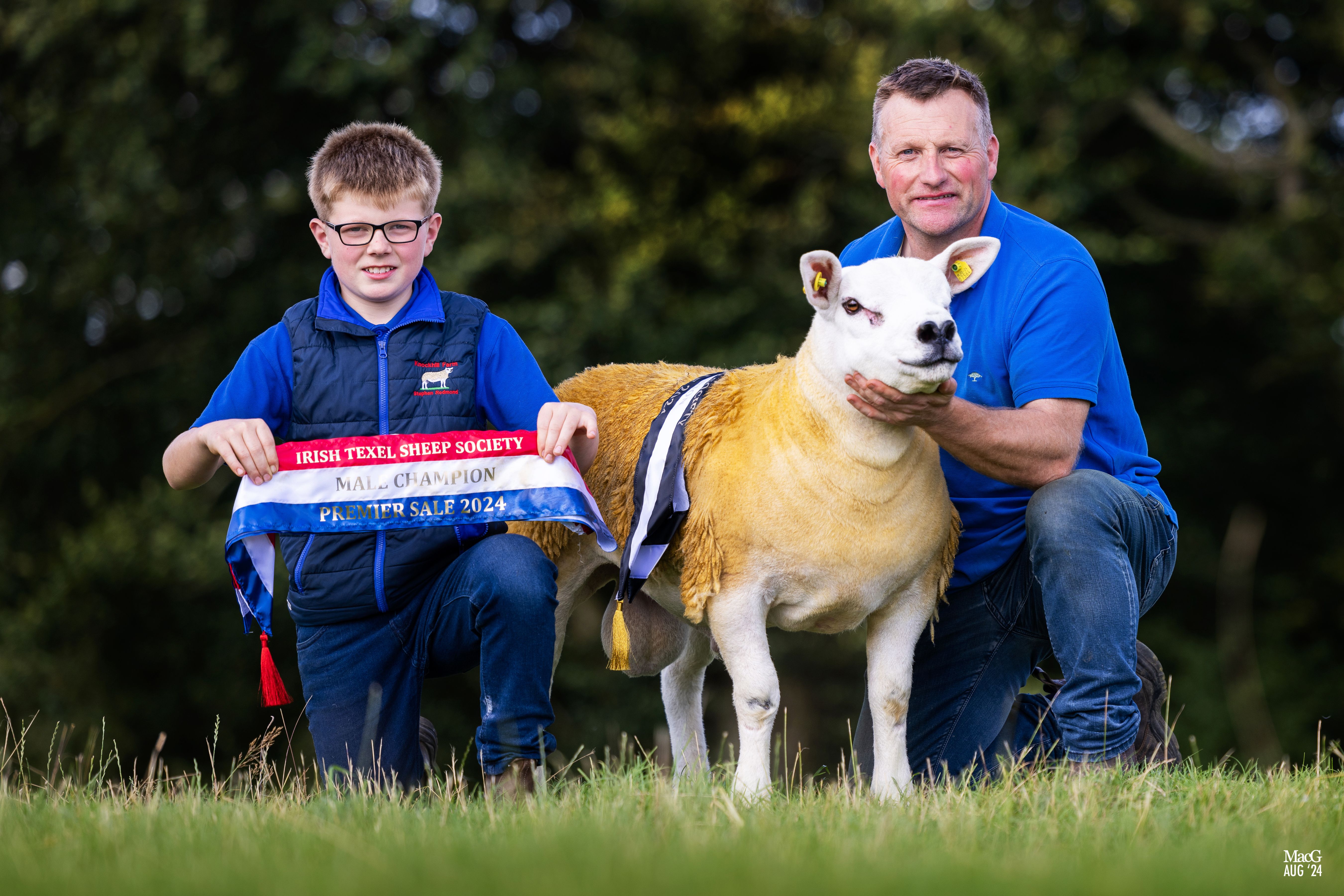 Stepehn and John Redmond with the male champion and overall champion Source: MacGregor Photography via the Irish Texel Sheep Society