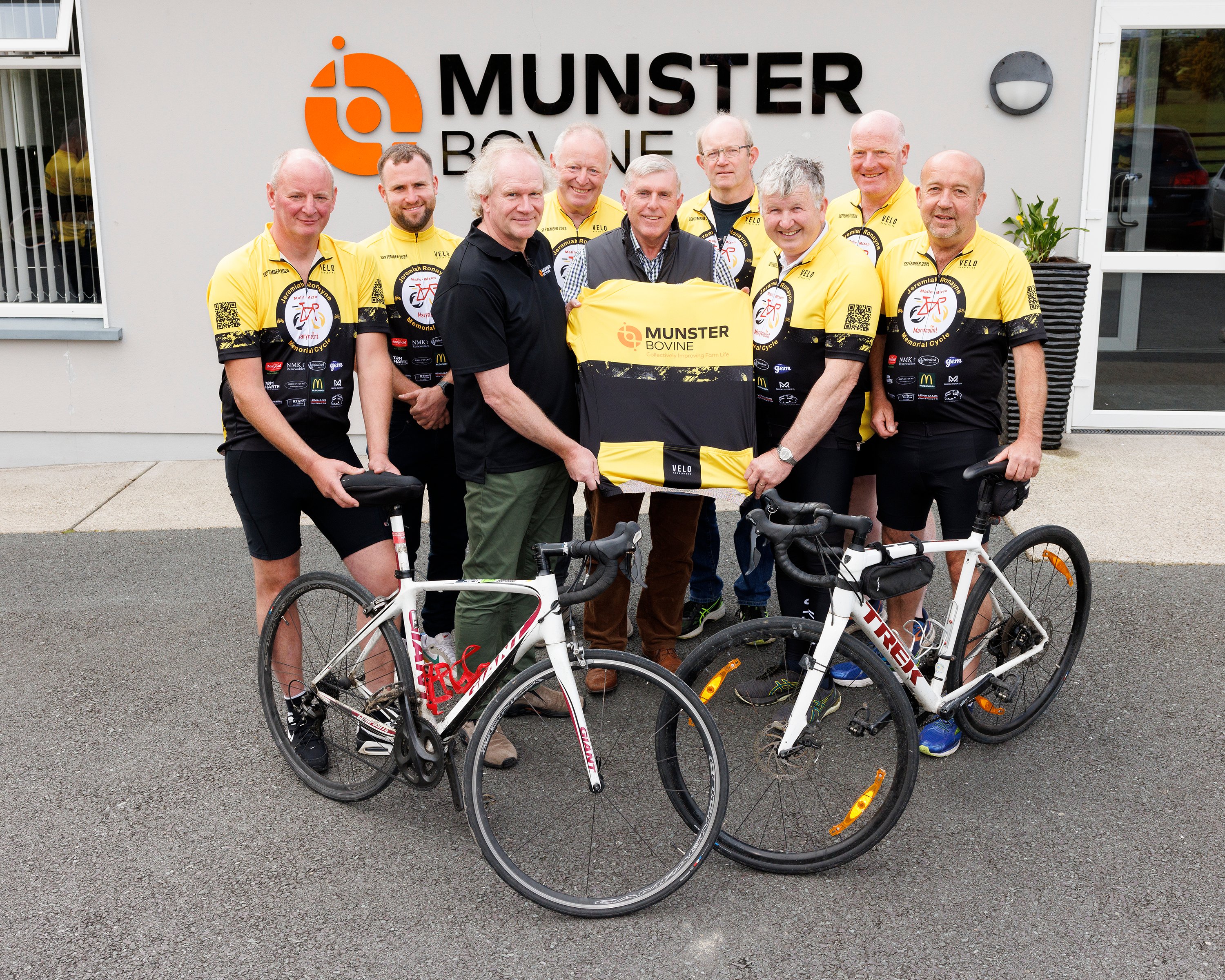 Martin Kavanagh CEO, Munster Bovine and Tom Baker, commercial manager, Munster Bovine pictured here with a few of the&nbsp;participating cyclists who will be hitting the road on August 31&nbsp;for the&nbsp;Jeremiah Ronayne Memorial fundraiser