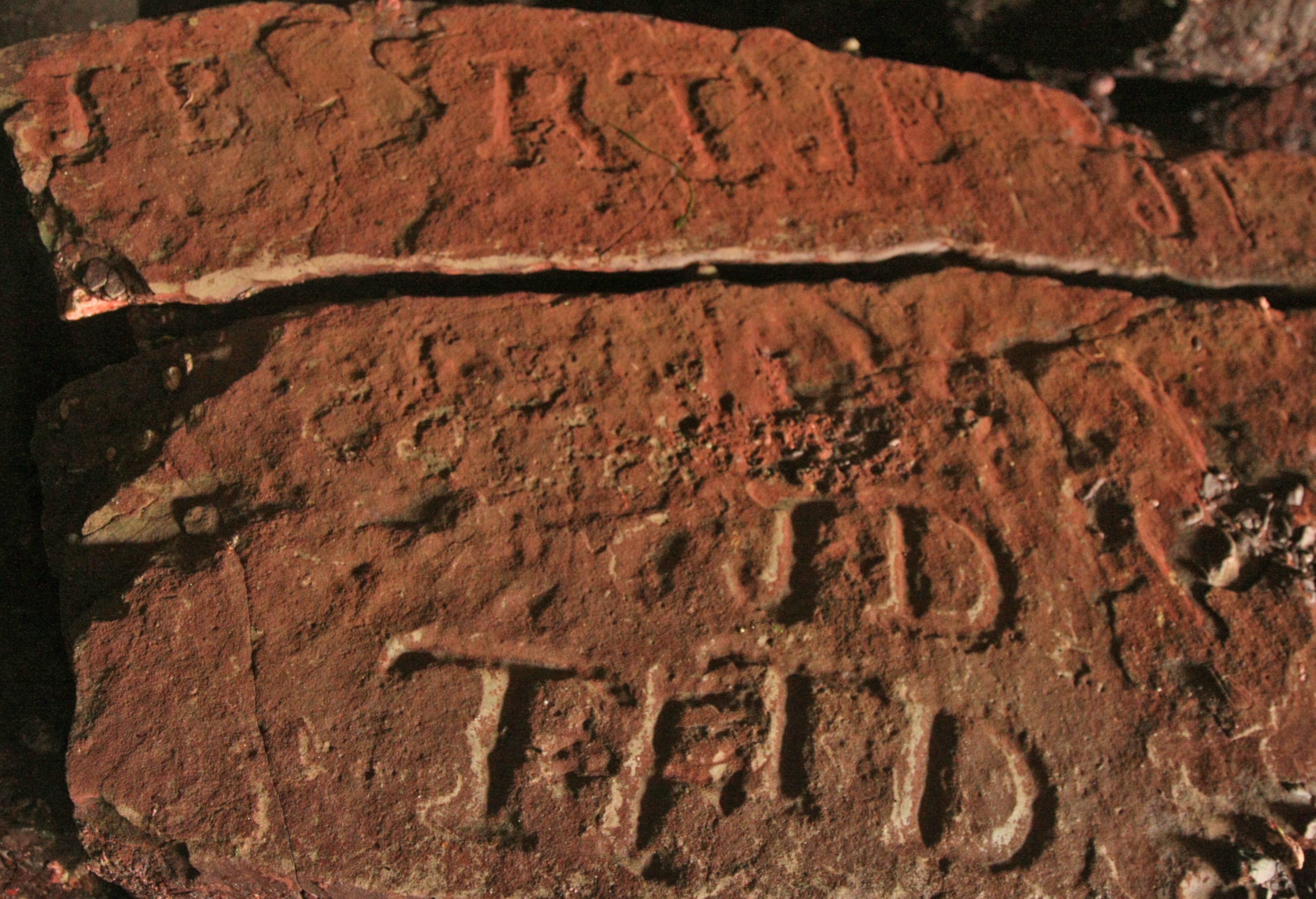 Initials of the stonemasons carved into the Old Red Sandstone can be found at the Harrylock millstone quarry Source: Liam Ryan