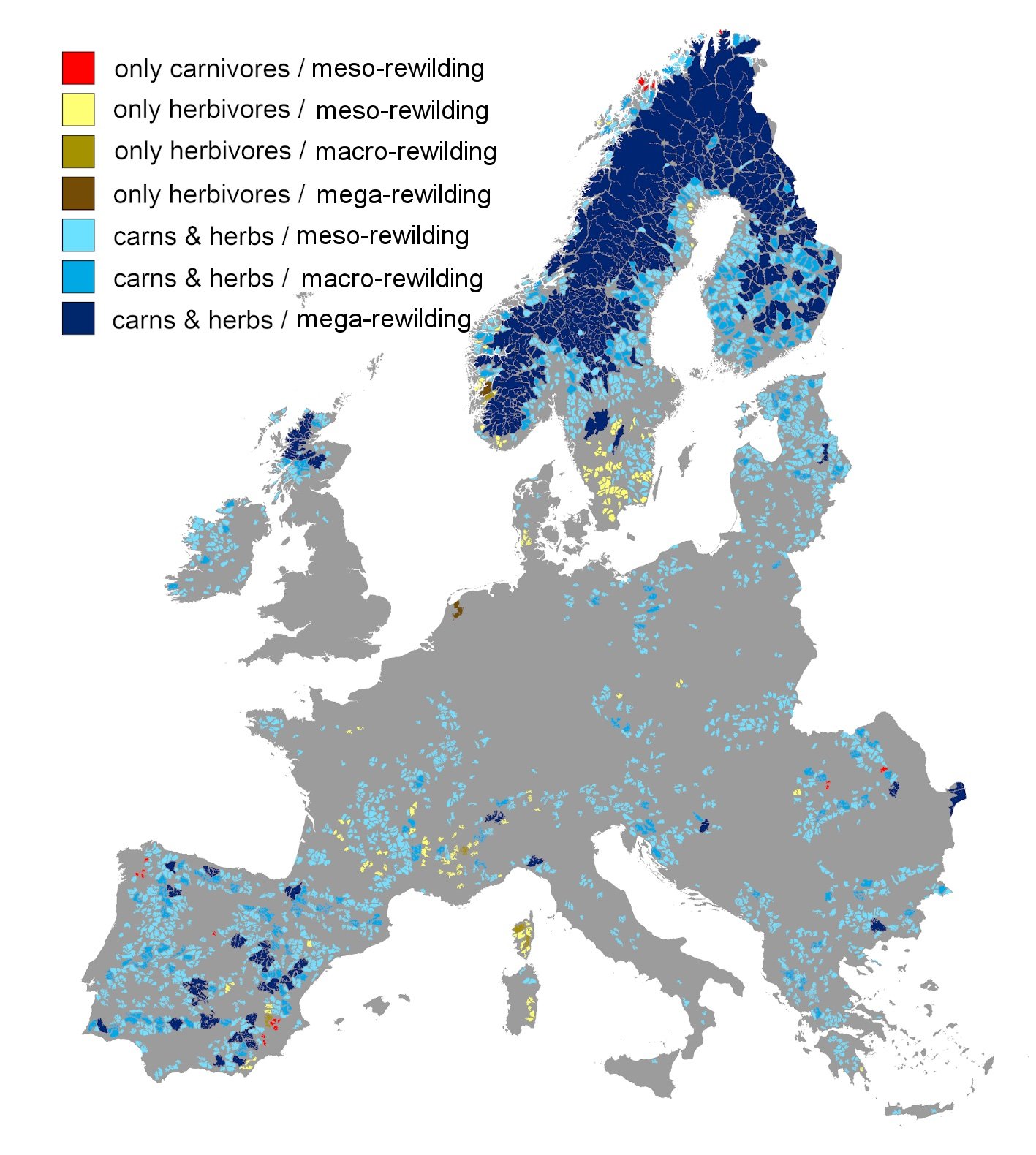 Rewilding opportunities across Europe identified in the new study. Source: Miguel B. Araujo and Diogo Alagador, Current Biology