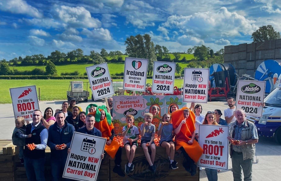 The team at Meade Farm show their support for a new National Carrot Day, helped by their mascots. Image source: James McCabe
