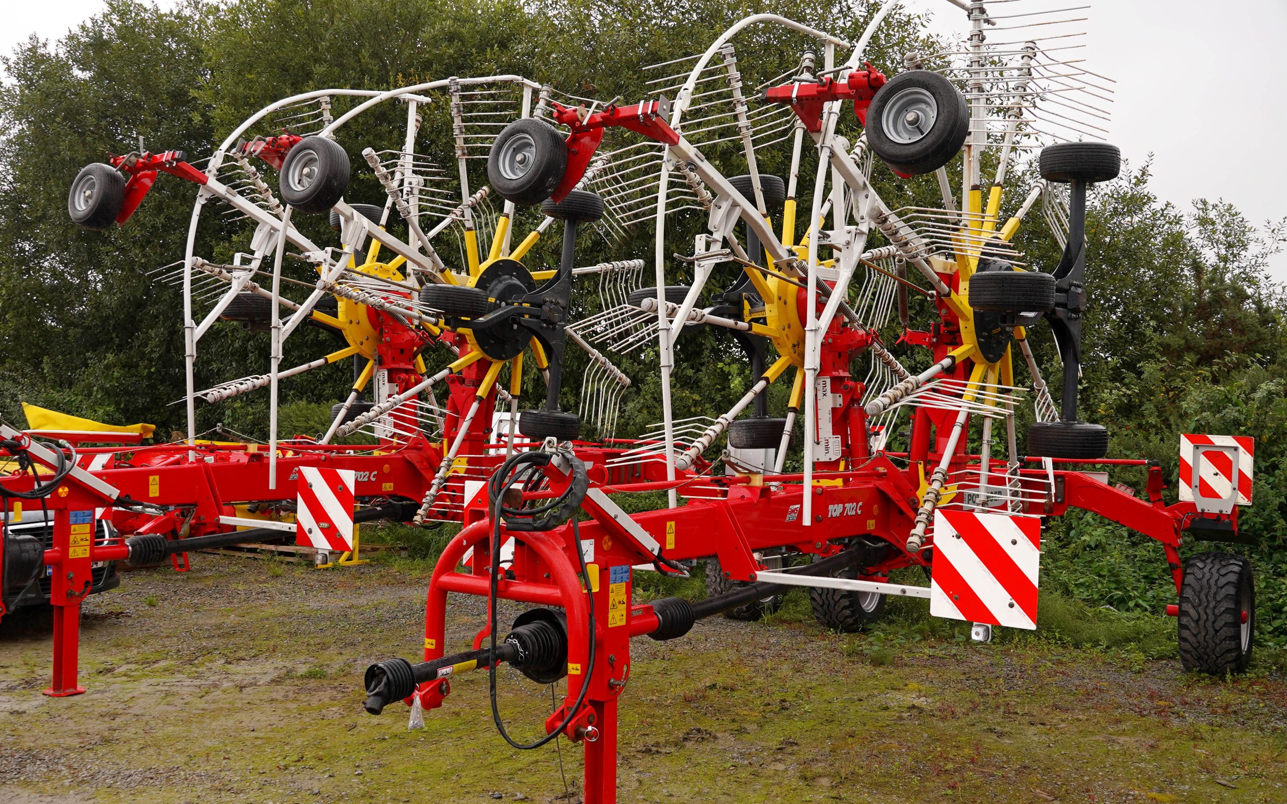 Any used equipment, such as these traded in Pottinger rakes, is thoroughly serviced before being sold on