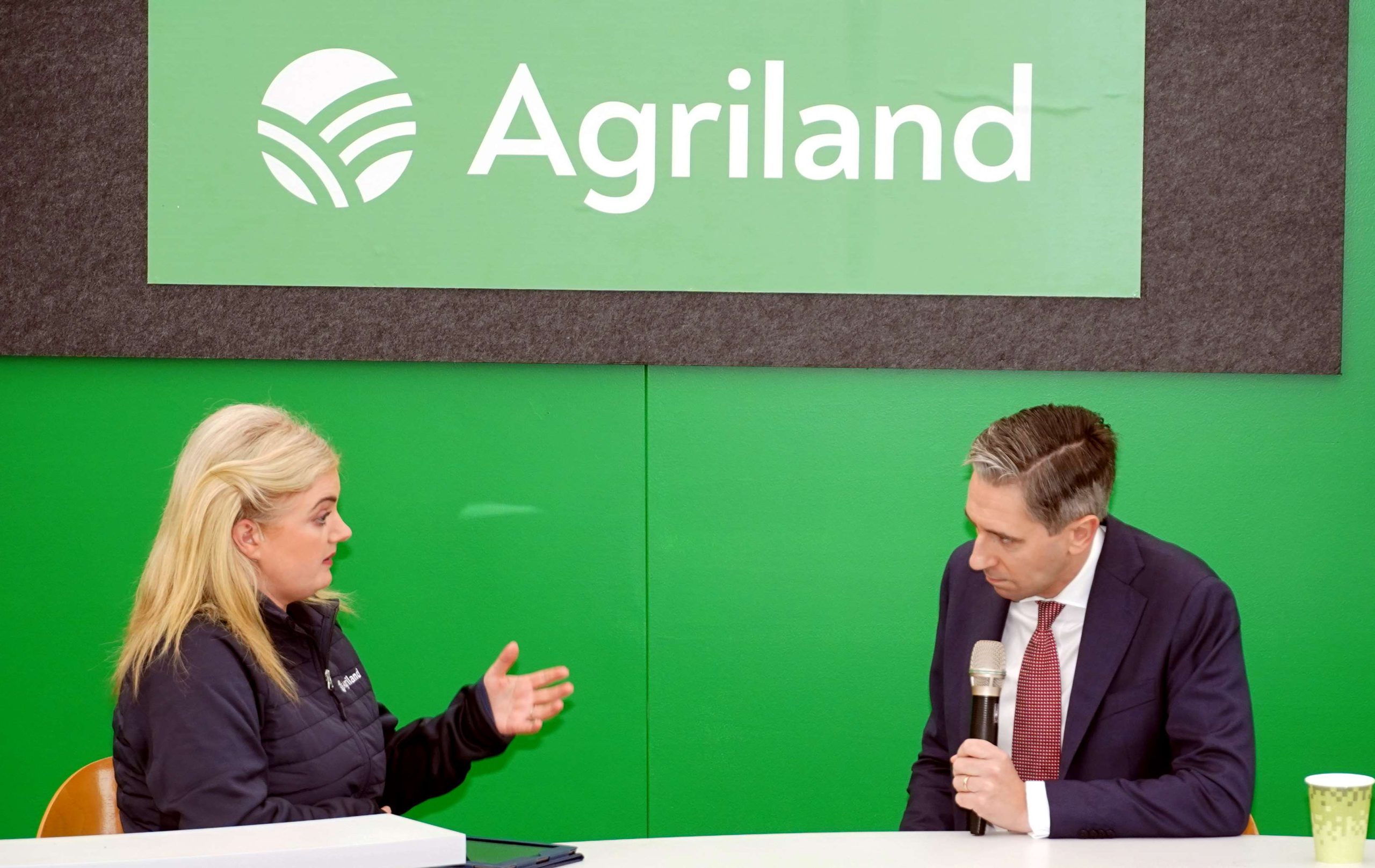 Taoiseach Simon Harris answering questions on the live stage at the Agriland stand on DAY 3 at Ploughing 2024