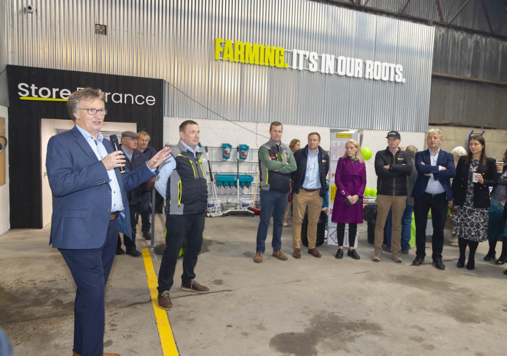 Tirlán chairperson, John Murphy, addresses those gathered for the official opening of the Inch branch. Image source: Patrick Browne