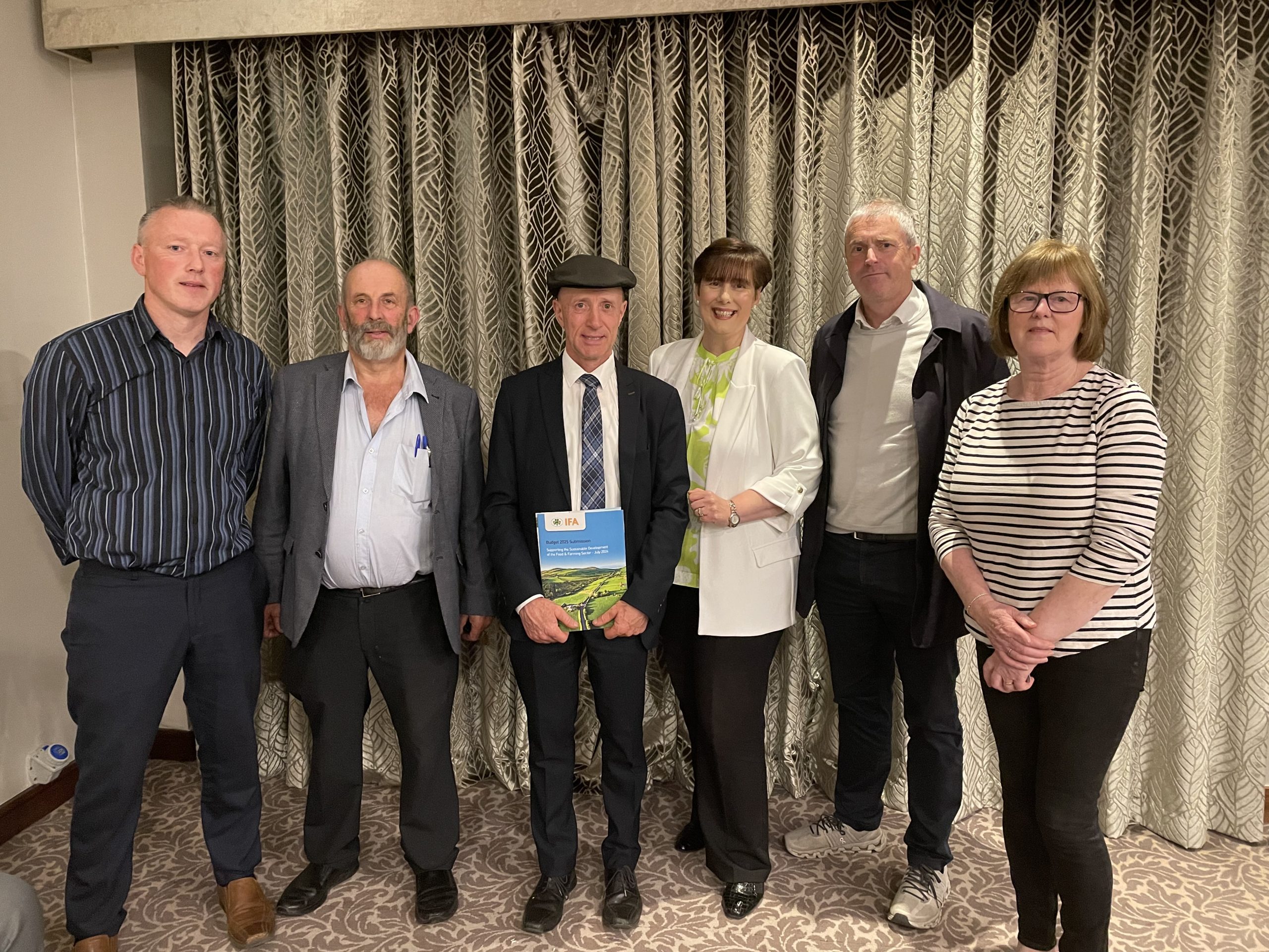 (L-R) Jason Fleming Kerry IFA chair, Danny Healy-Rae TD, Michael Healy-Rae TD, Minister for Education Norma Foley, Pa Daly TD, Kathleen Herlihy Kerry IFA second delegate