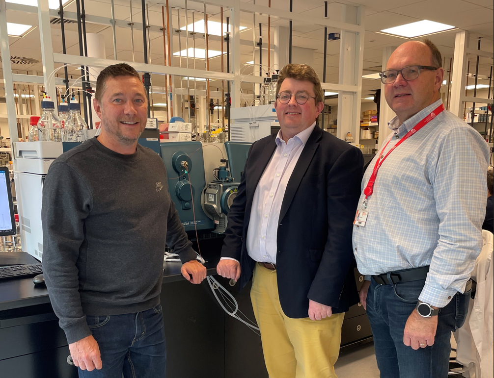 L-R: Dr. Brett Greer (senior research fellow, Institute for Global Food Security, Queen’s University), Jason Rankin (strategy manager, AgriSearch) and Prof. Nigel Scollan (director, Institute of Global Food Security, Queen’s University) discussing the testing of silage samples for mycotoxins