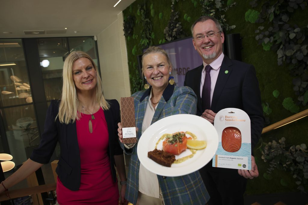 Minister of State, Pippa Hackett, Birgitta Hedin-Curtin, Burren Smokehouse with Jim O’Toole, CEO Bord Bia.Image source: Chris Bellew / Fennell Photography