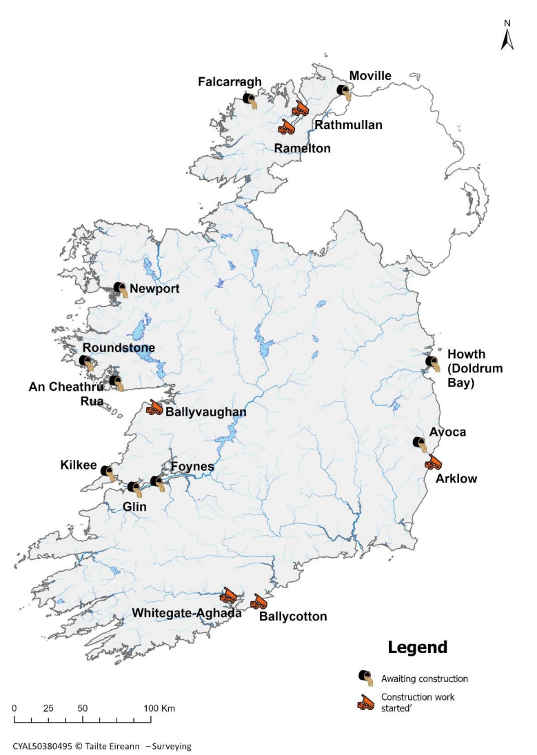 16 towns and villages discharging raw sewage in mid-2024. Source: EPA
