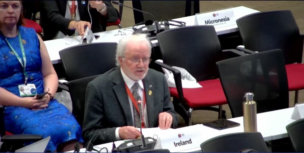 Minister Malcolm Noonan speaking at COP16 in Colombia