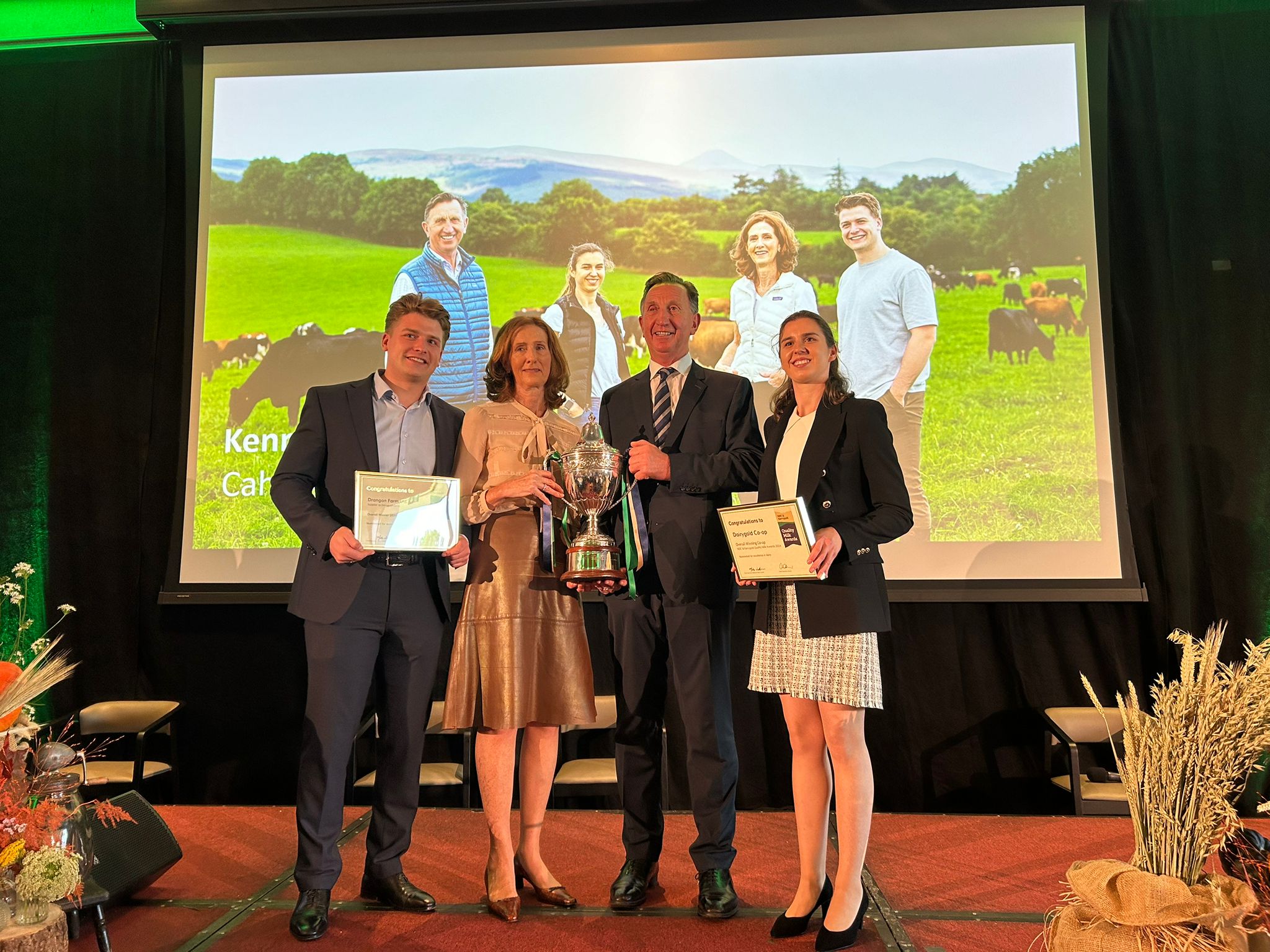 The Kennedy family being presented with the overall award at the NDC &amp; Kerrygold Quality Milk Awards ceremony today