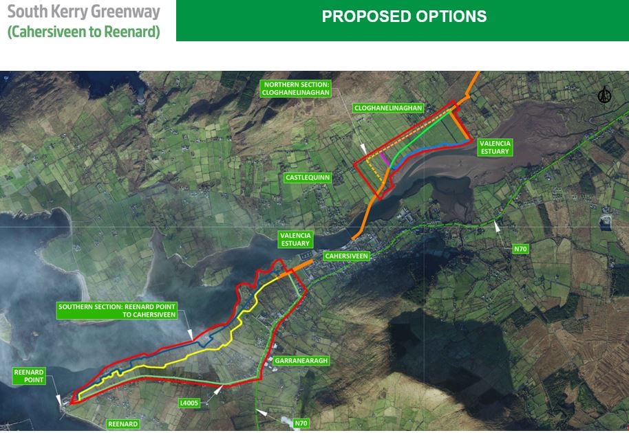 Proposed route options for the Caherciveen to Renard greenway. Image: Kerry County Council