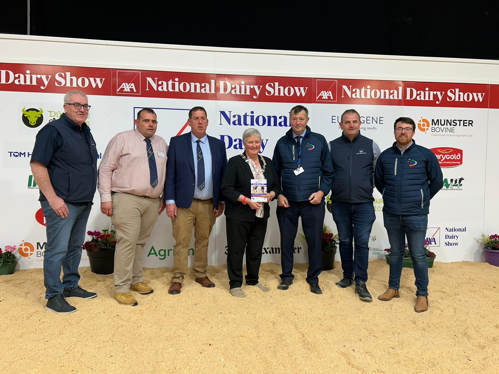 At the official opening of the 2024 AXA National Dairy Show. (l-r) Christy Doherty AXA, Philip Whitley assistant show director, Denis Kiely show director, Ursula Forrest Cork IHFA club president, Seamus Crowley show committee, Tom McCarthy AXA, James Bourke show committee