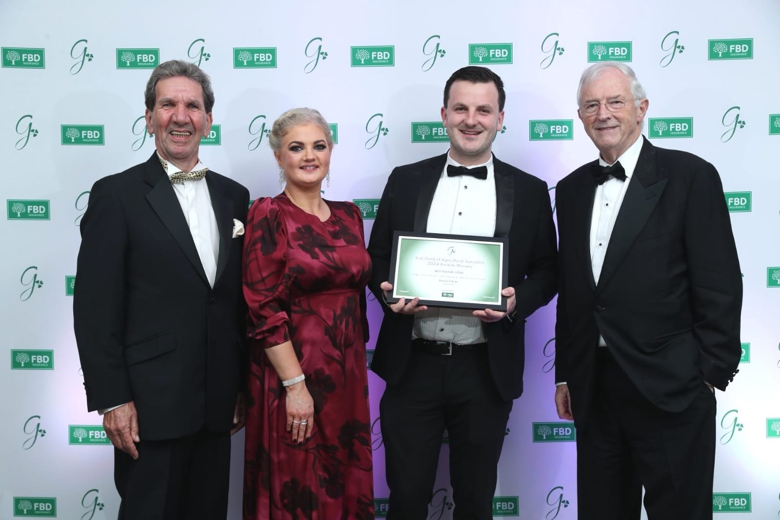 (L-R) Tom McGuire chair of this year's judging panel, Stella Meehan chair of the Guild of Agricultural Journalists, Breifne O'Brien Agriland technical beef specialist and Michael Berkery chair FBD Trust. Image: Finbarr O'Rourke
