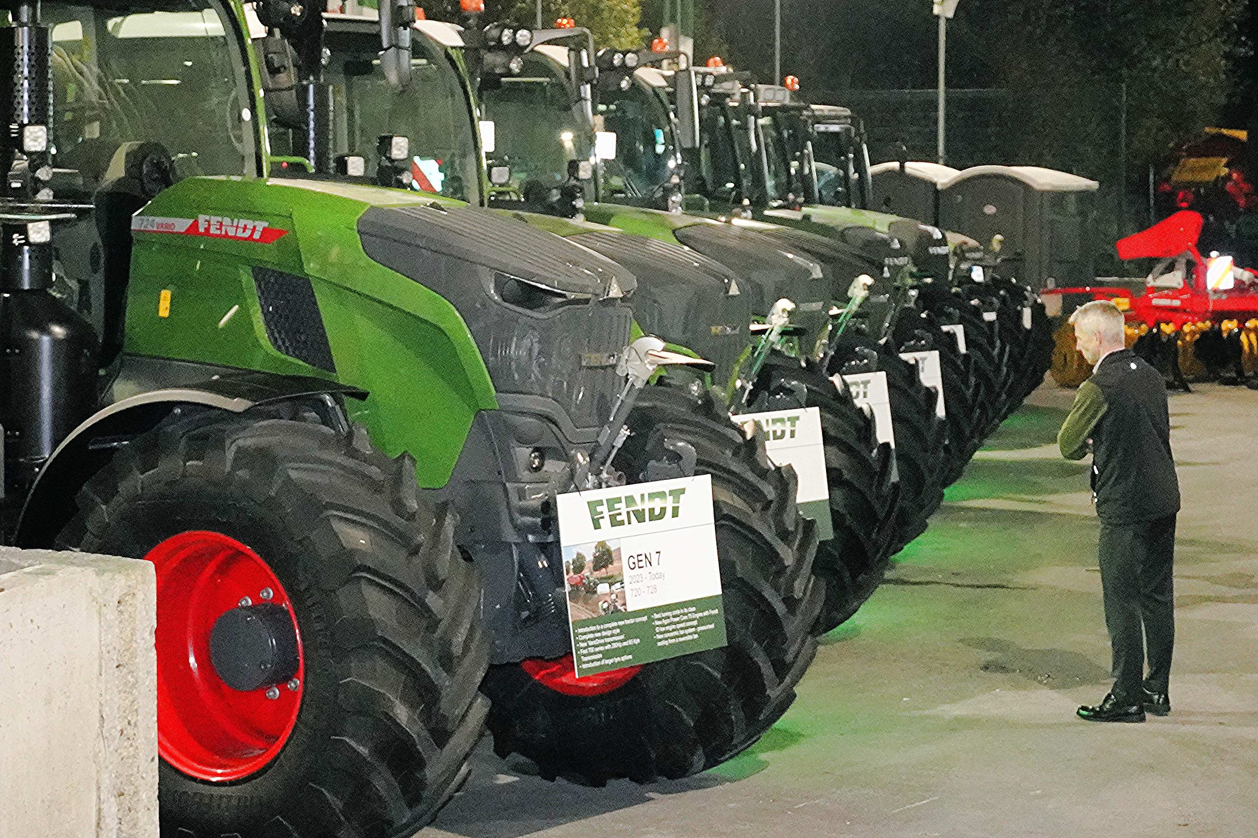 The impressive display of 700 series tractors from the earliest to today's model was the highlight of the evening
